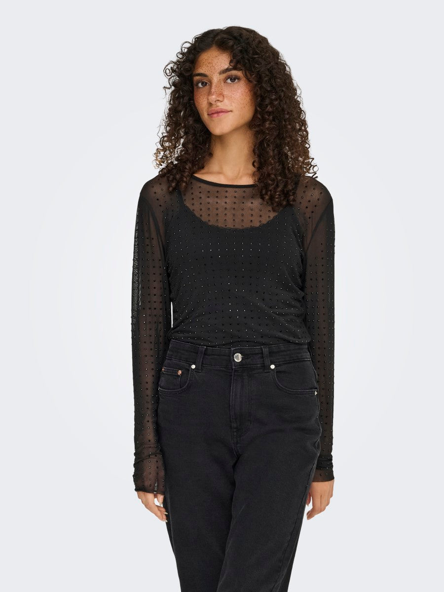 Hilen Rhinestone Mesh Top