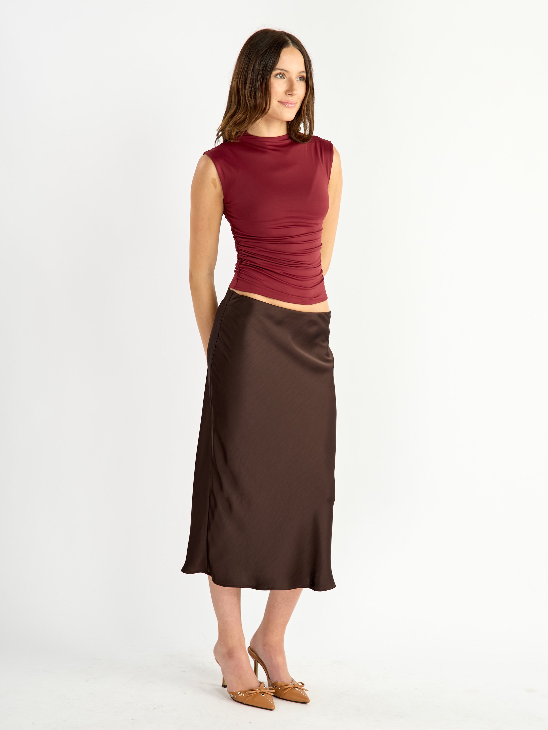 Allina Satin Midi Skirt