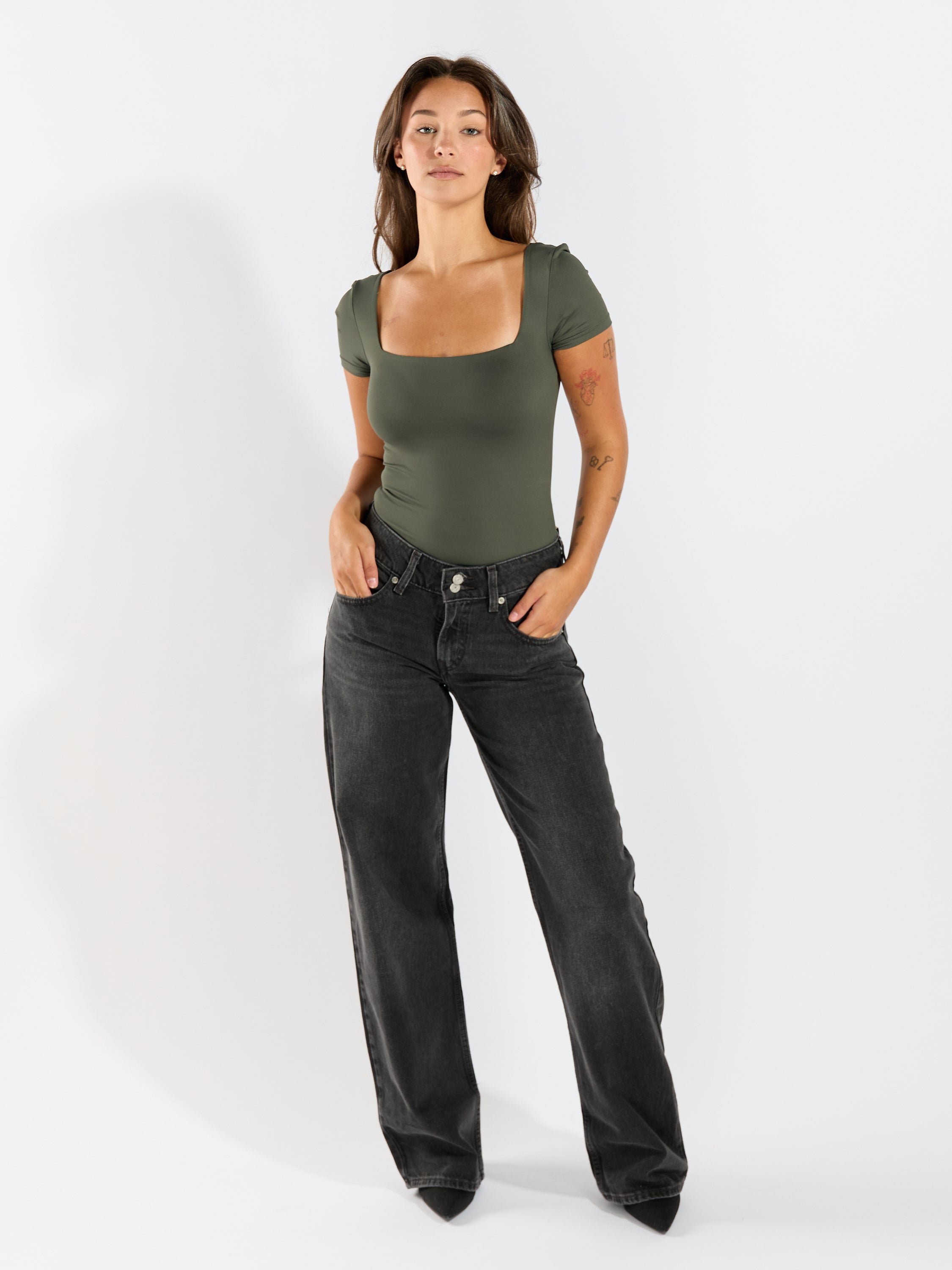 Second Skin Stacy Square Neck Short Sleeve Bodysuit