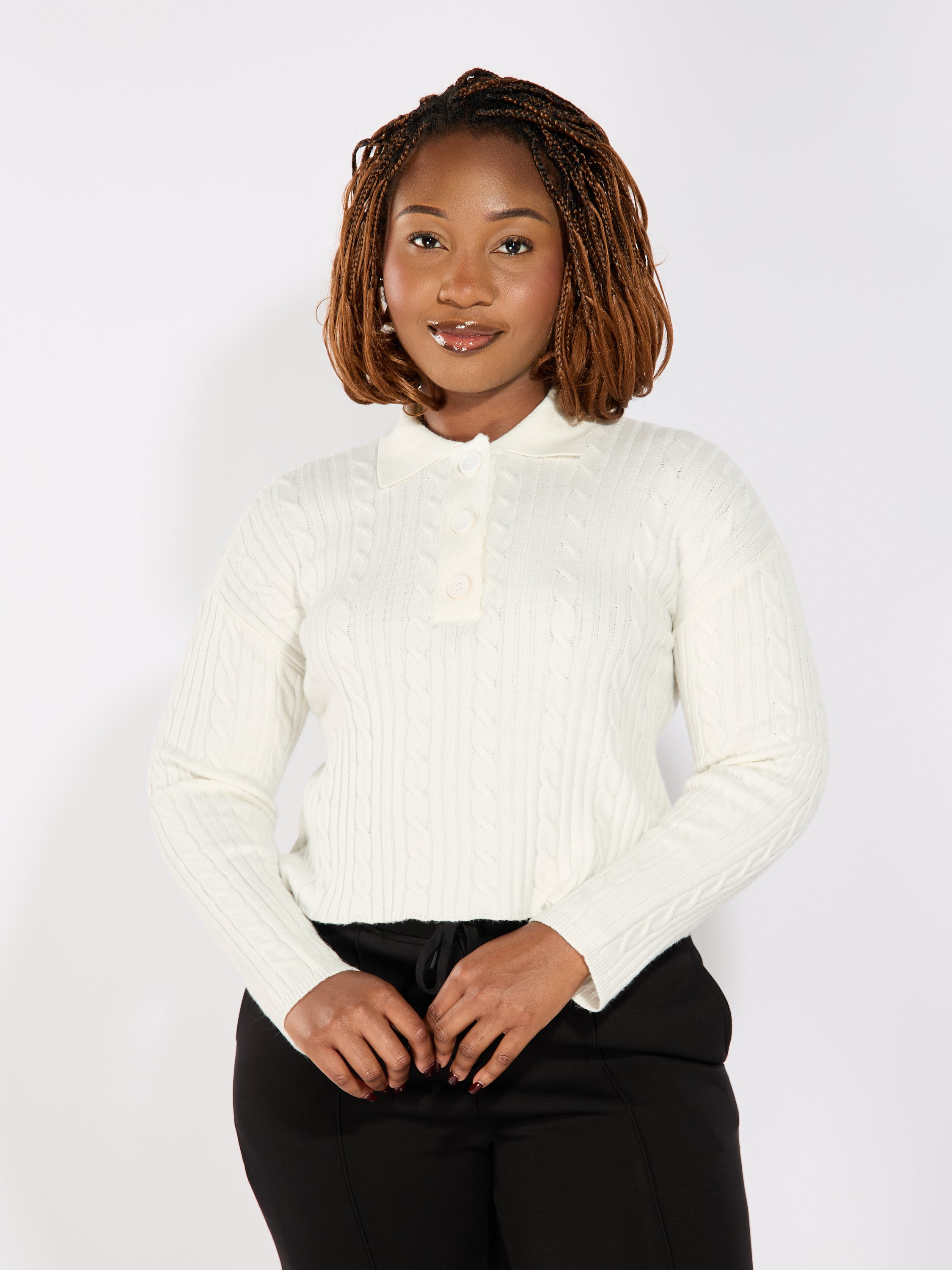 Emma Cable Knit Polo Sweater