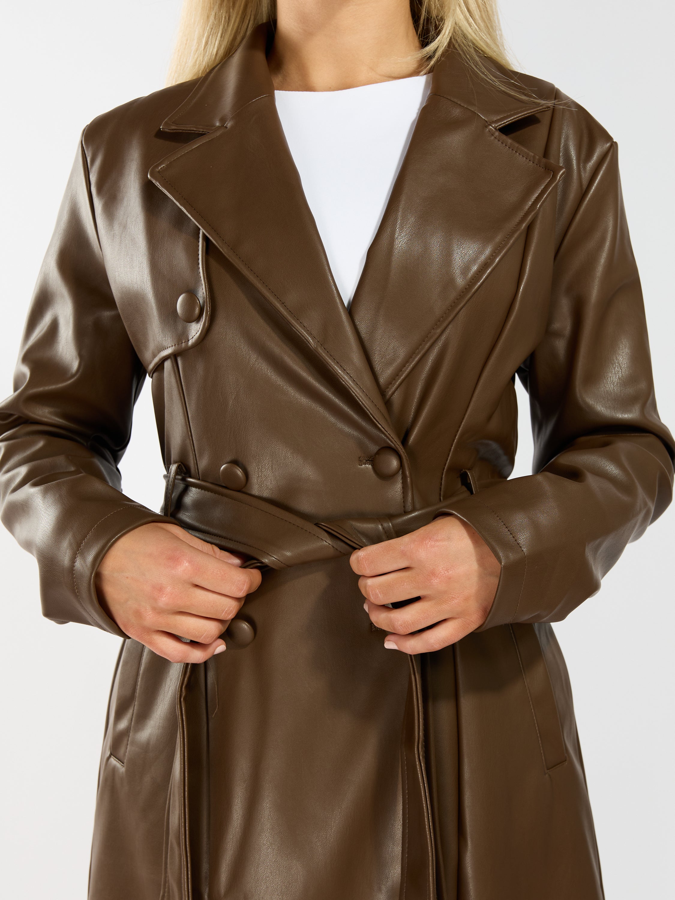 Penny PU Faux Leather Trench Coat