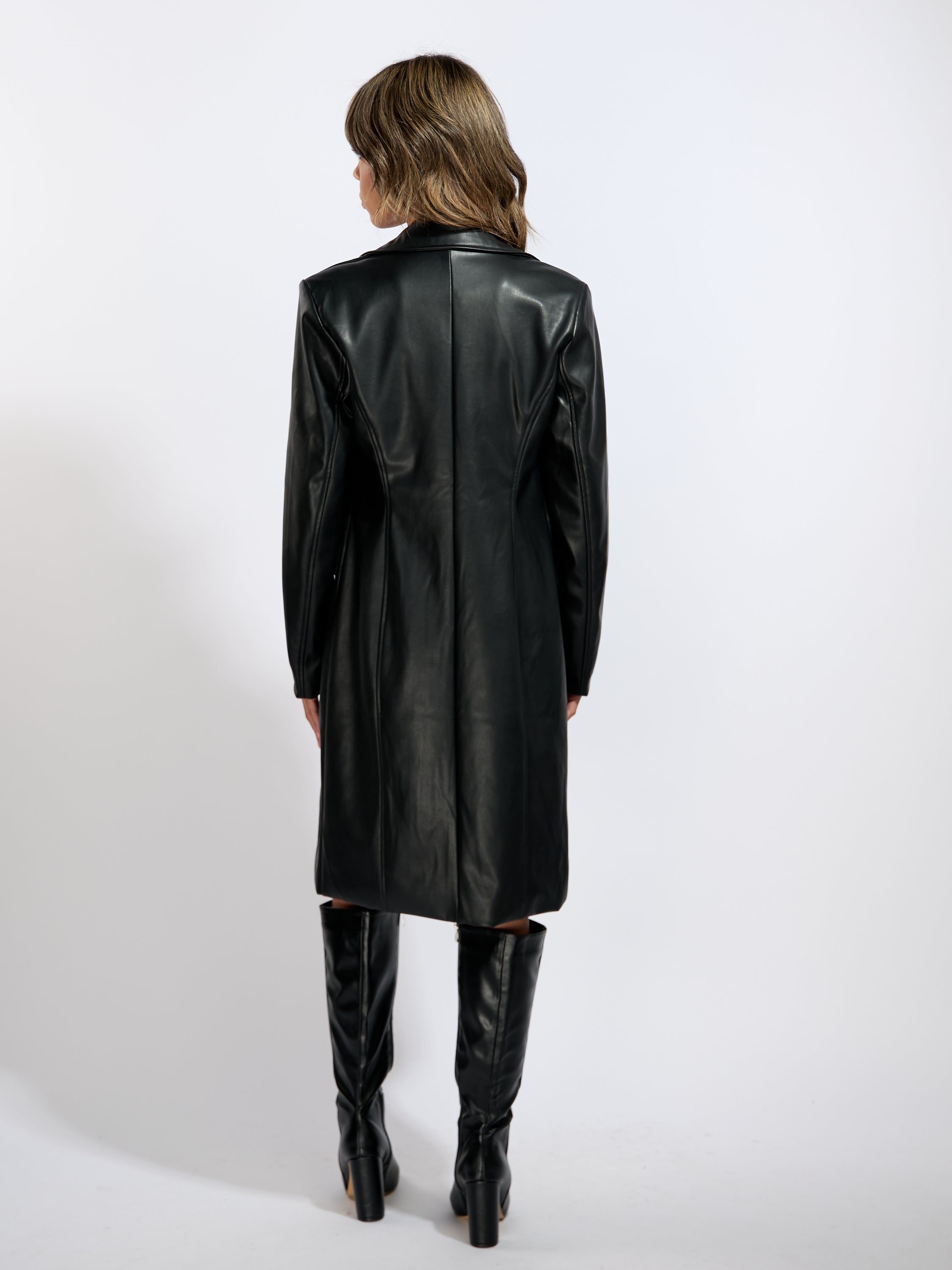 Faux Leather Longline Trench Coat