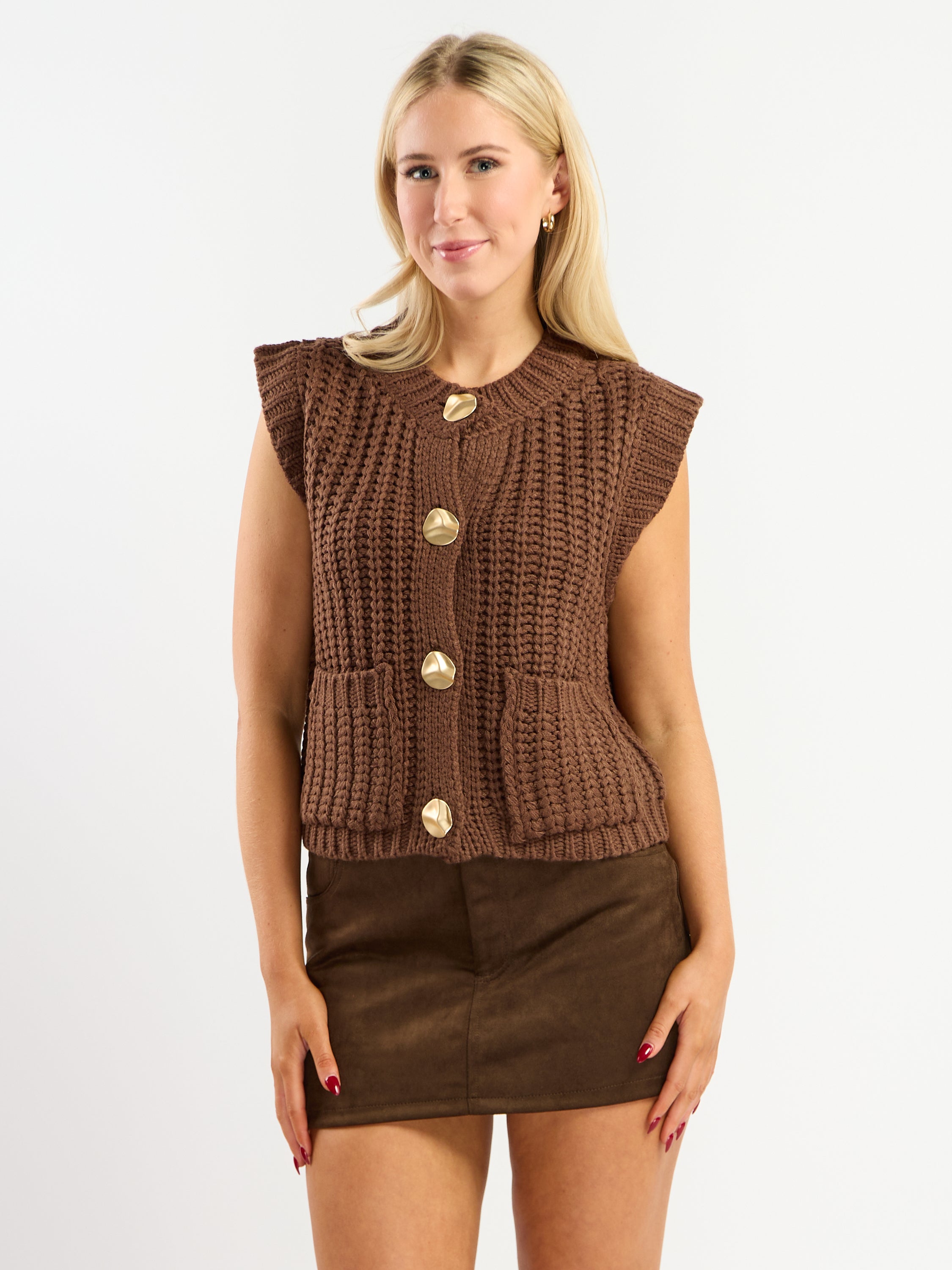 Zora Cable Gold Button Sweater Vest
