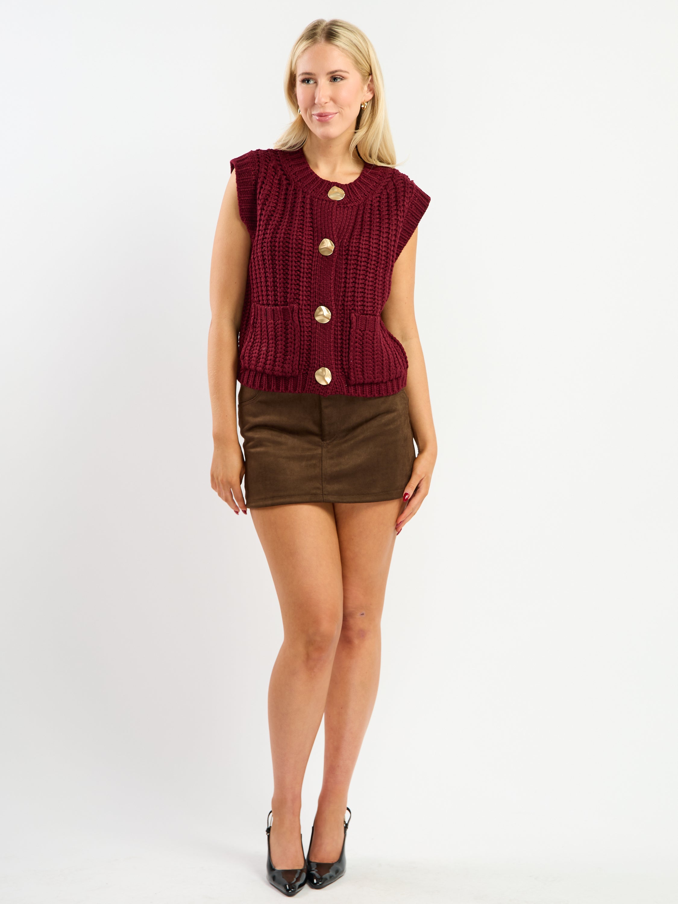 Zora Cable Gold Button Sweater Vest