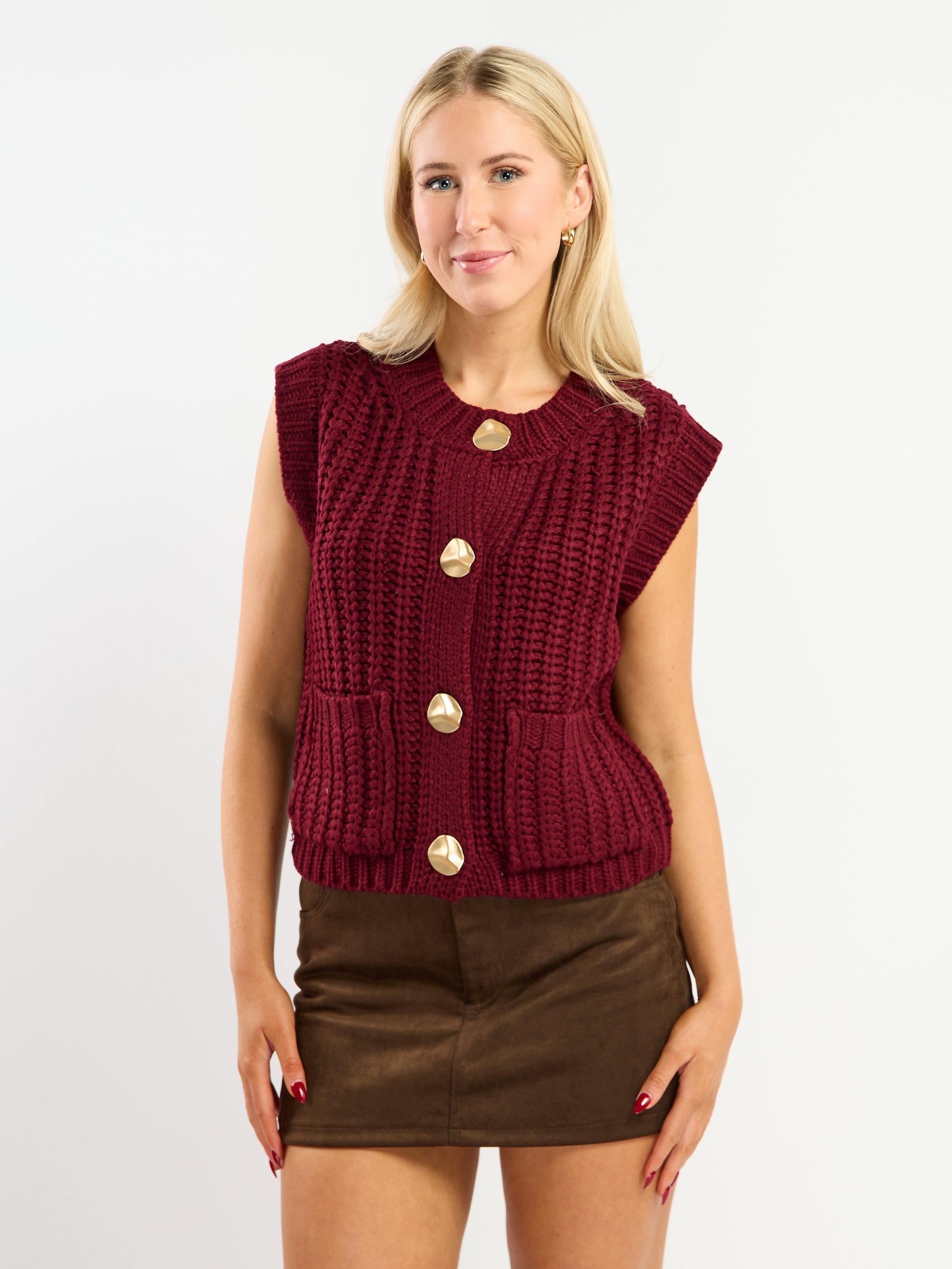 Zora Cable Gold Button Sweater Vest