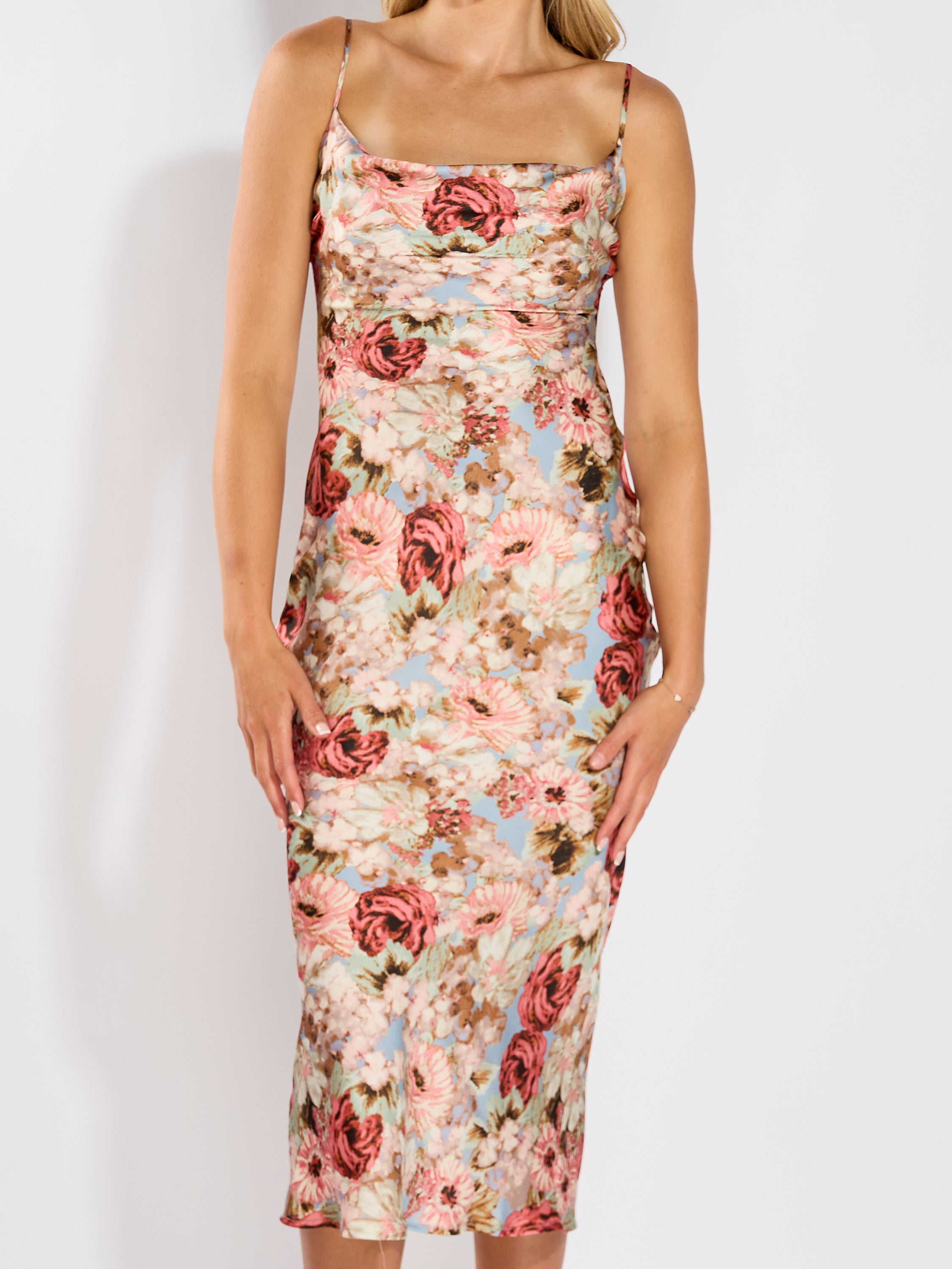 Kyle Printed Satin Cowl Neck Maxi Dress
