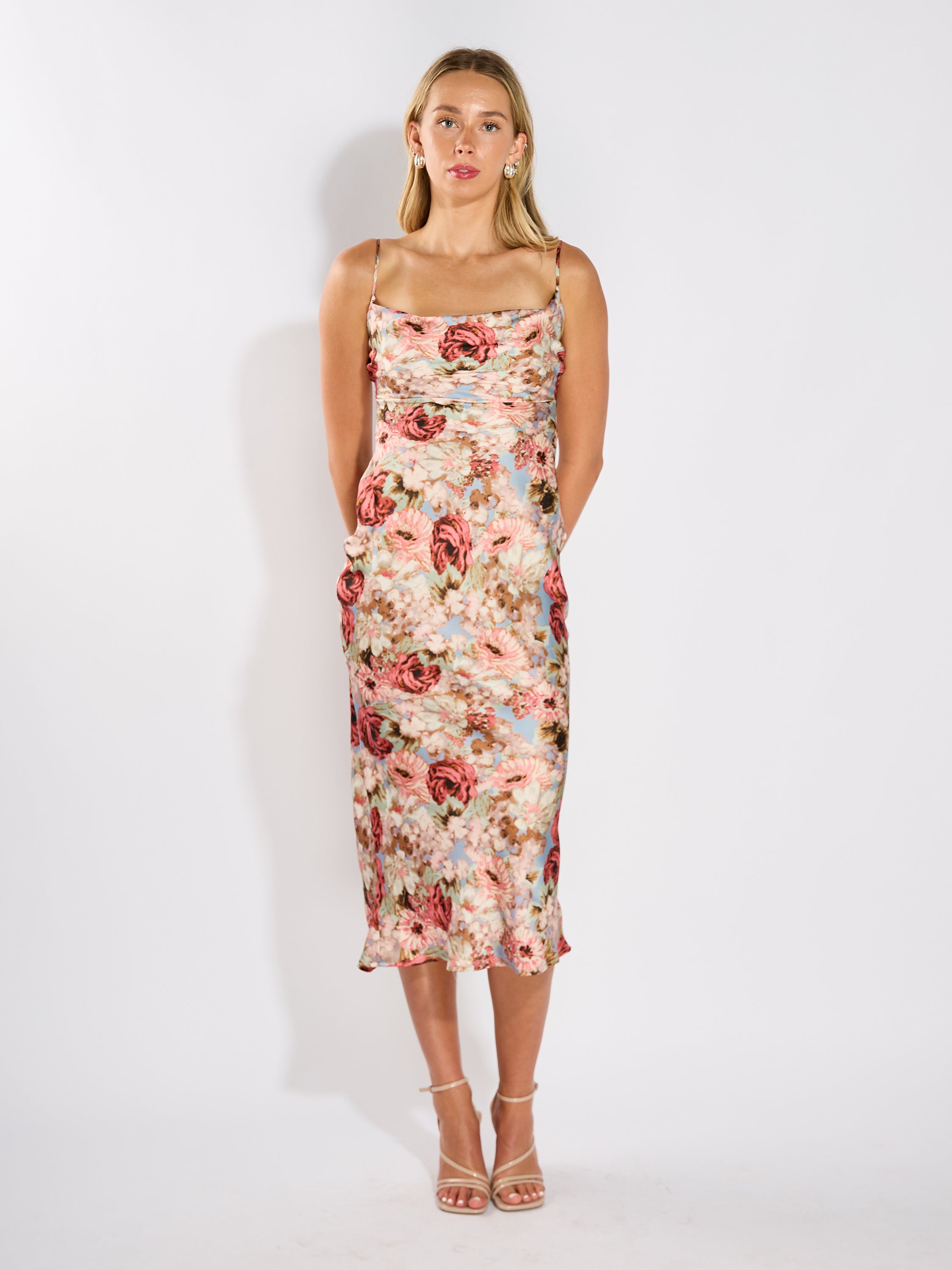 Kyle Printed Satin Cowl Neck Maxi Dress