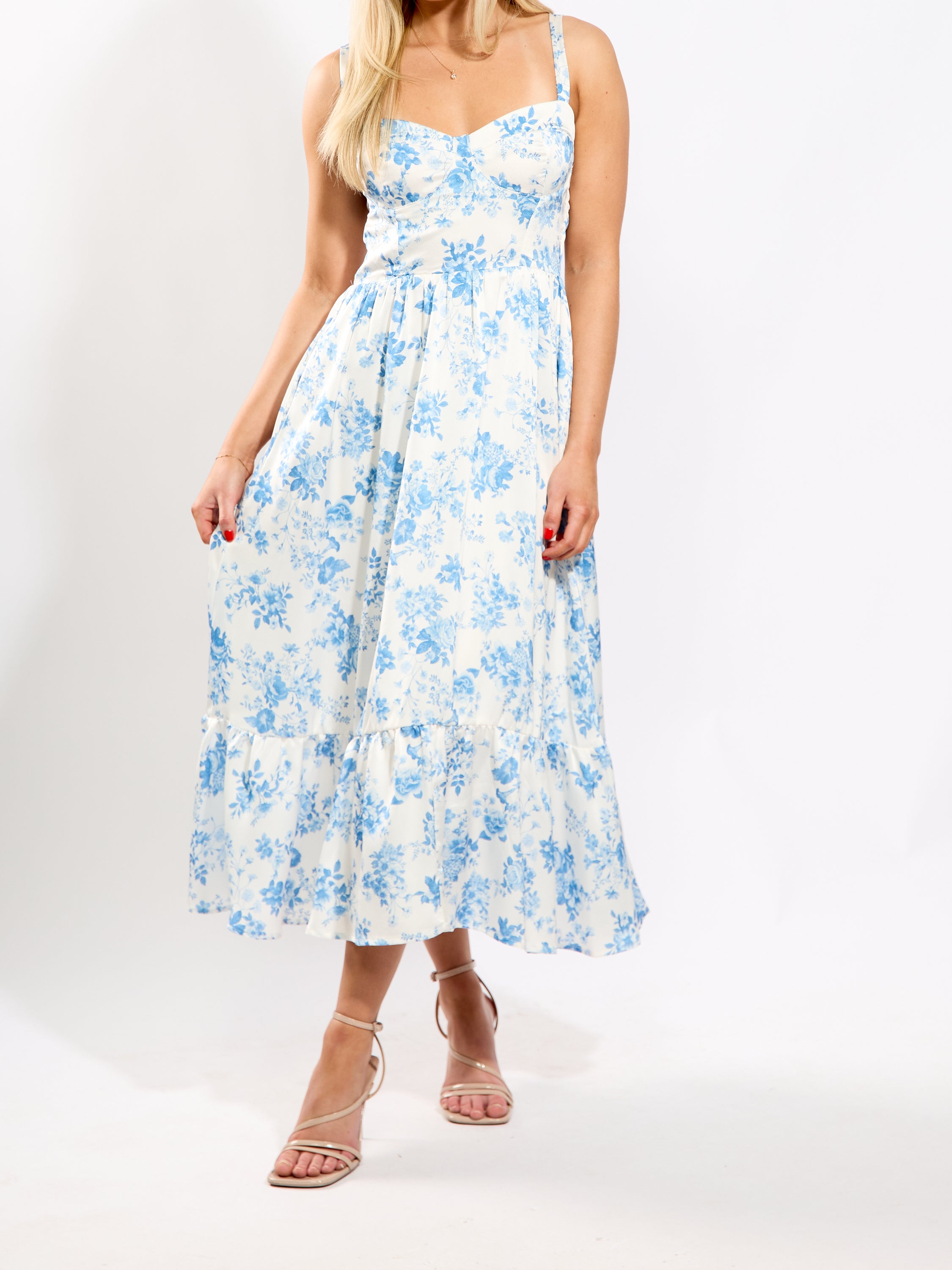 Camila Satin Ruffle Midi Dress