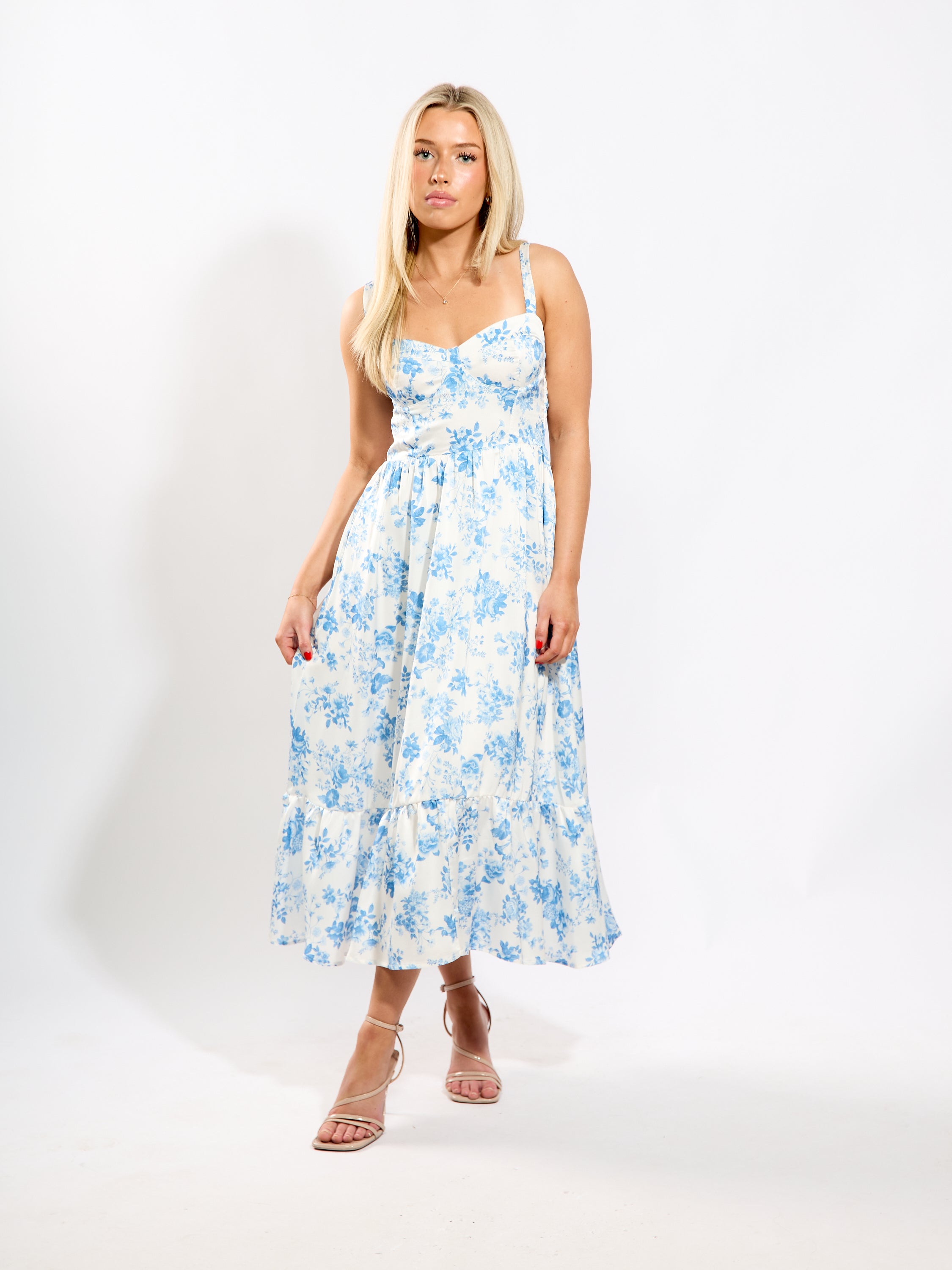 Camila Satin Ruffle Midi Dress