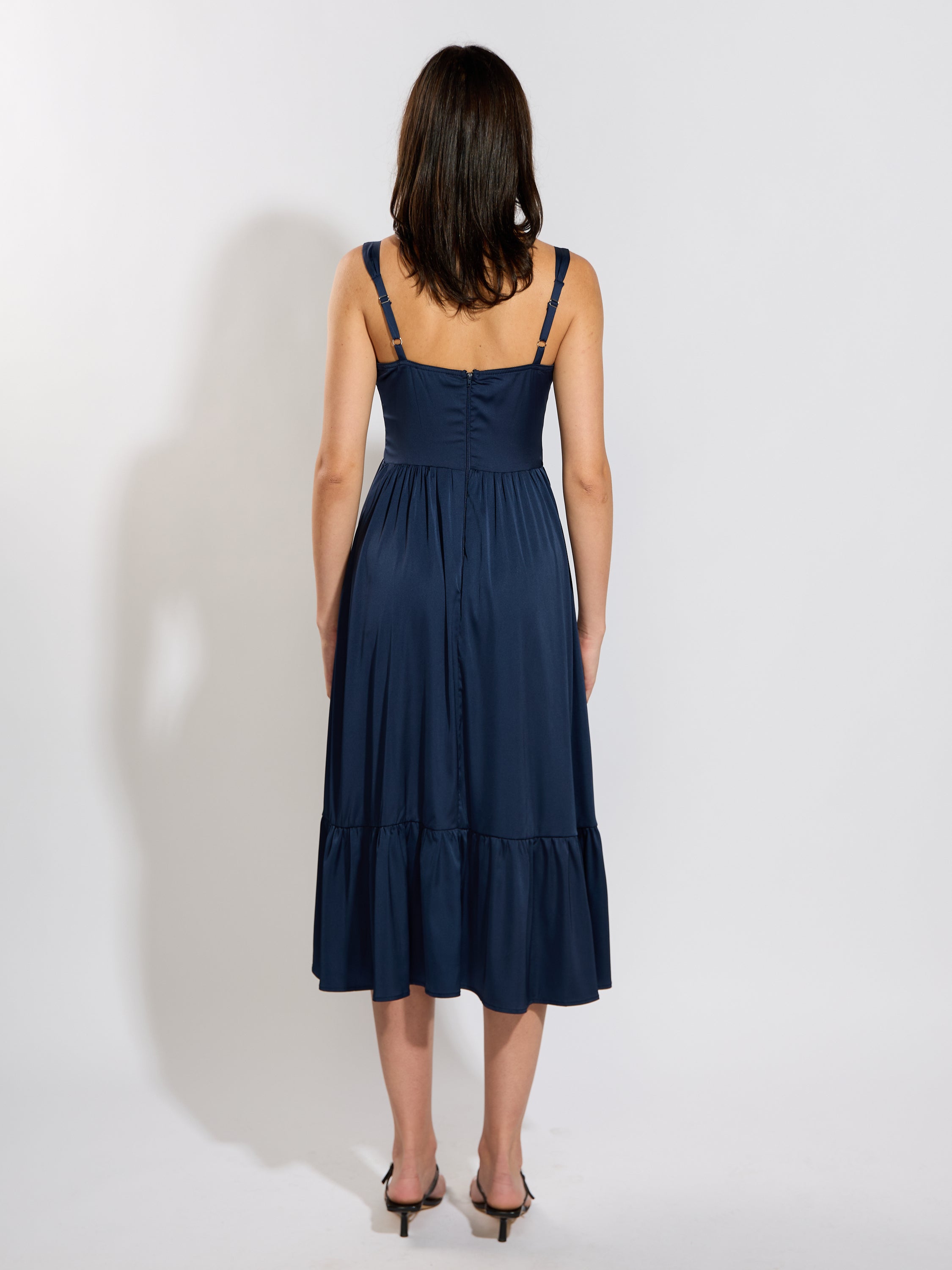 Camila Solid Satin Midi Dress