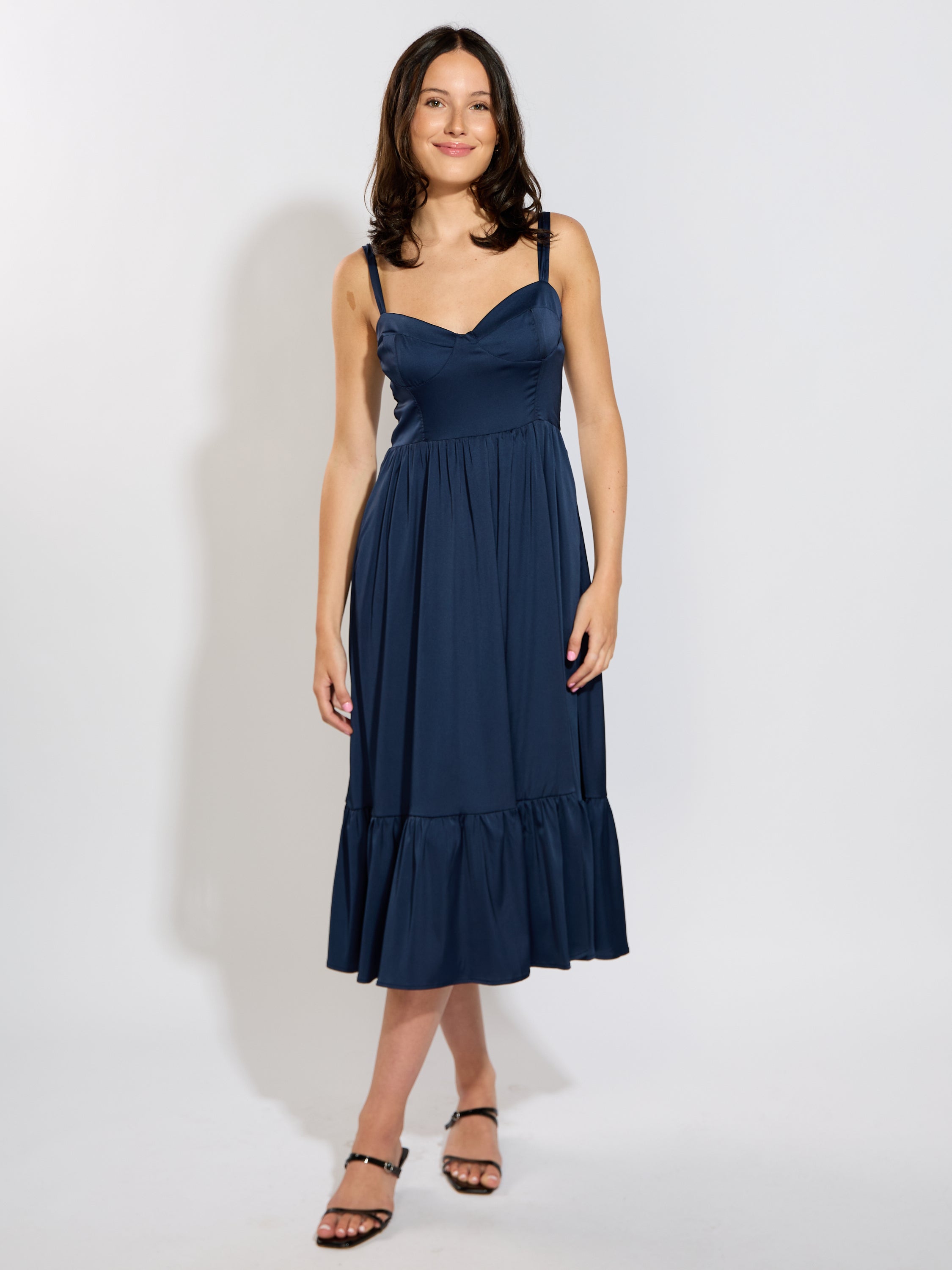 Camila Solid Satin Midi Dress