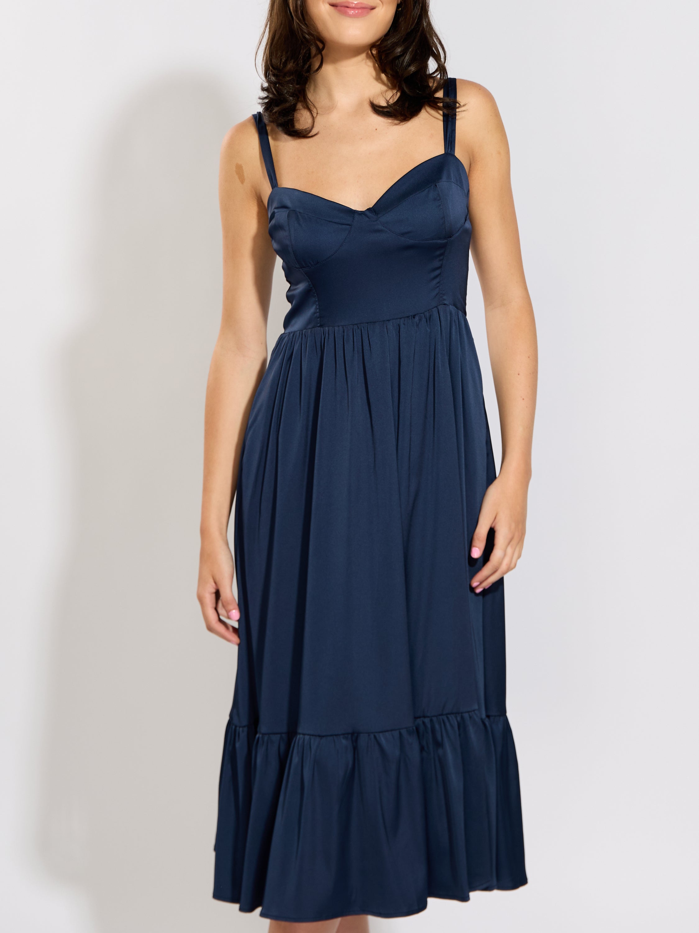 Camila Solid Satin Midi Dress