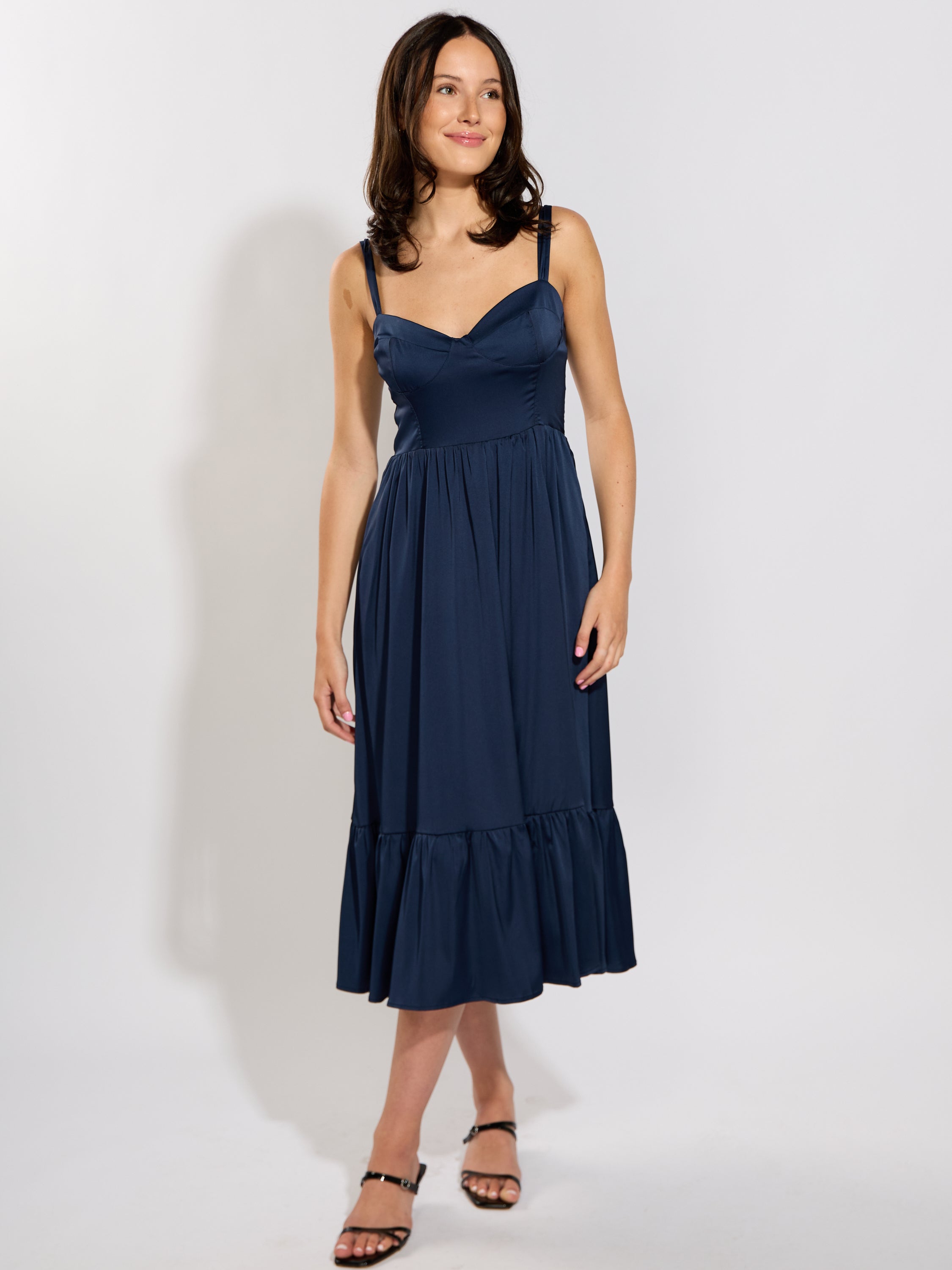 Camila Solid Satin Midi Dress