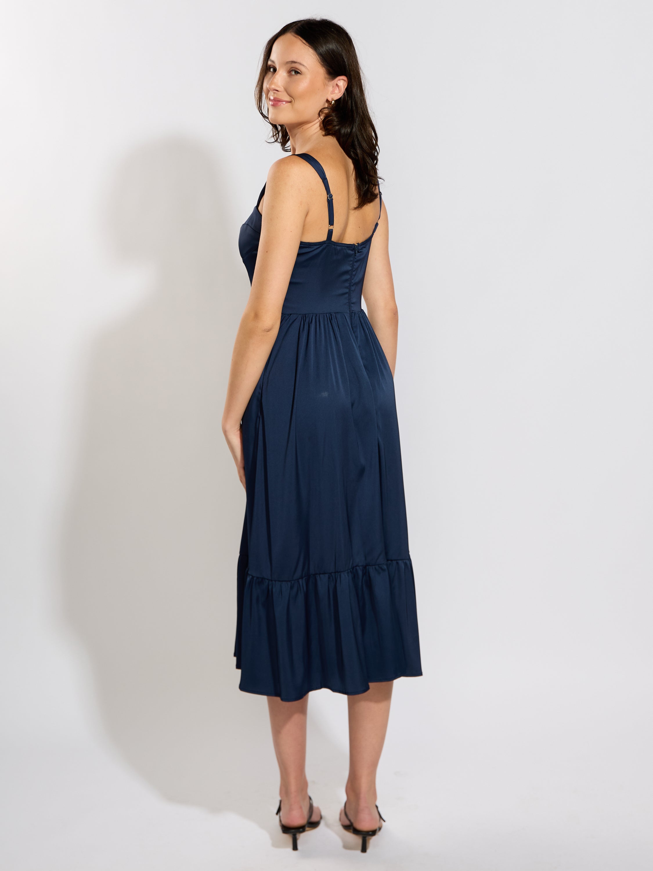 Camila Solid Satin Midi Dress