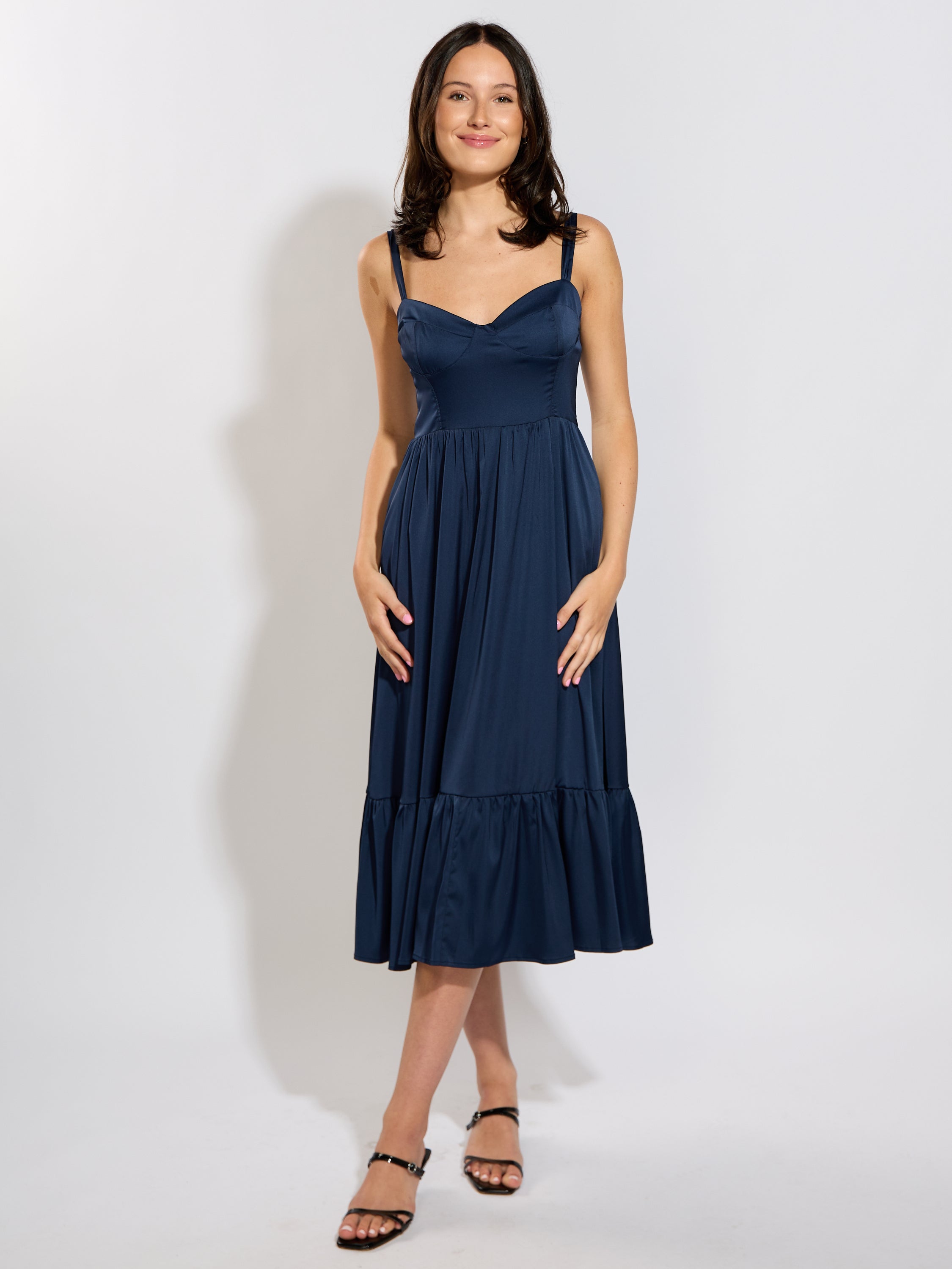 Camila Solid Satin Midi Dress