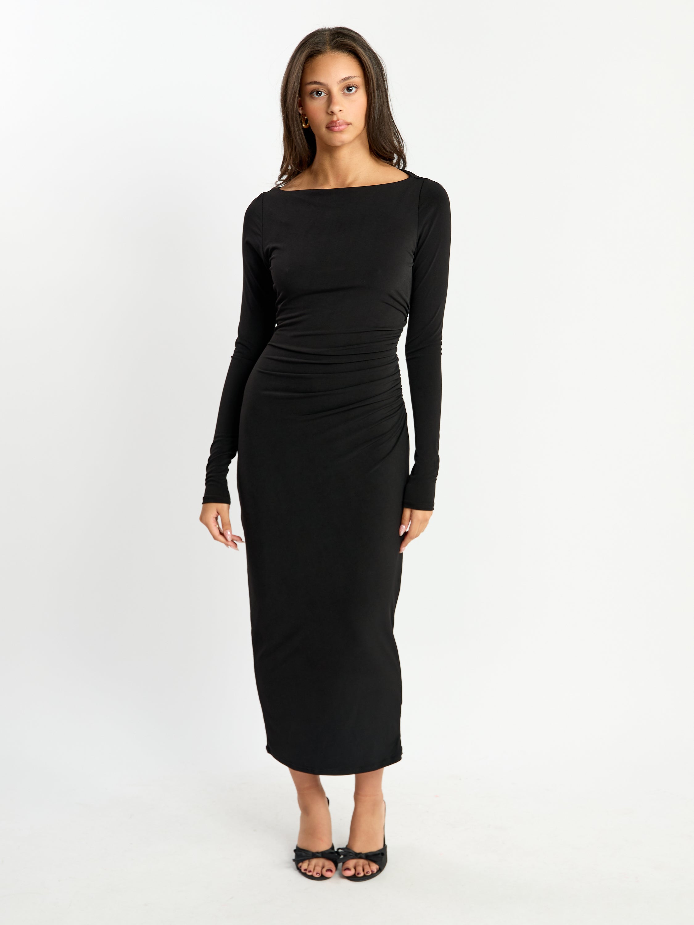 Noreen Long Sleeve Ruched Maxi Dress