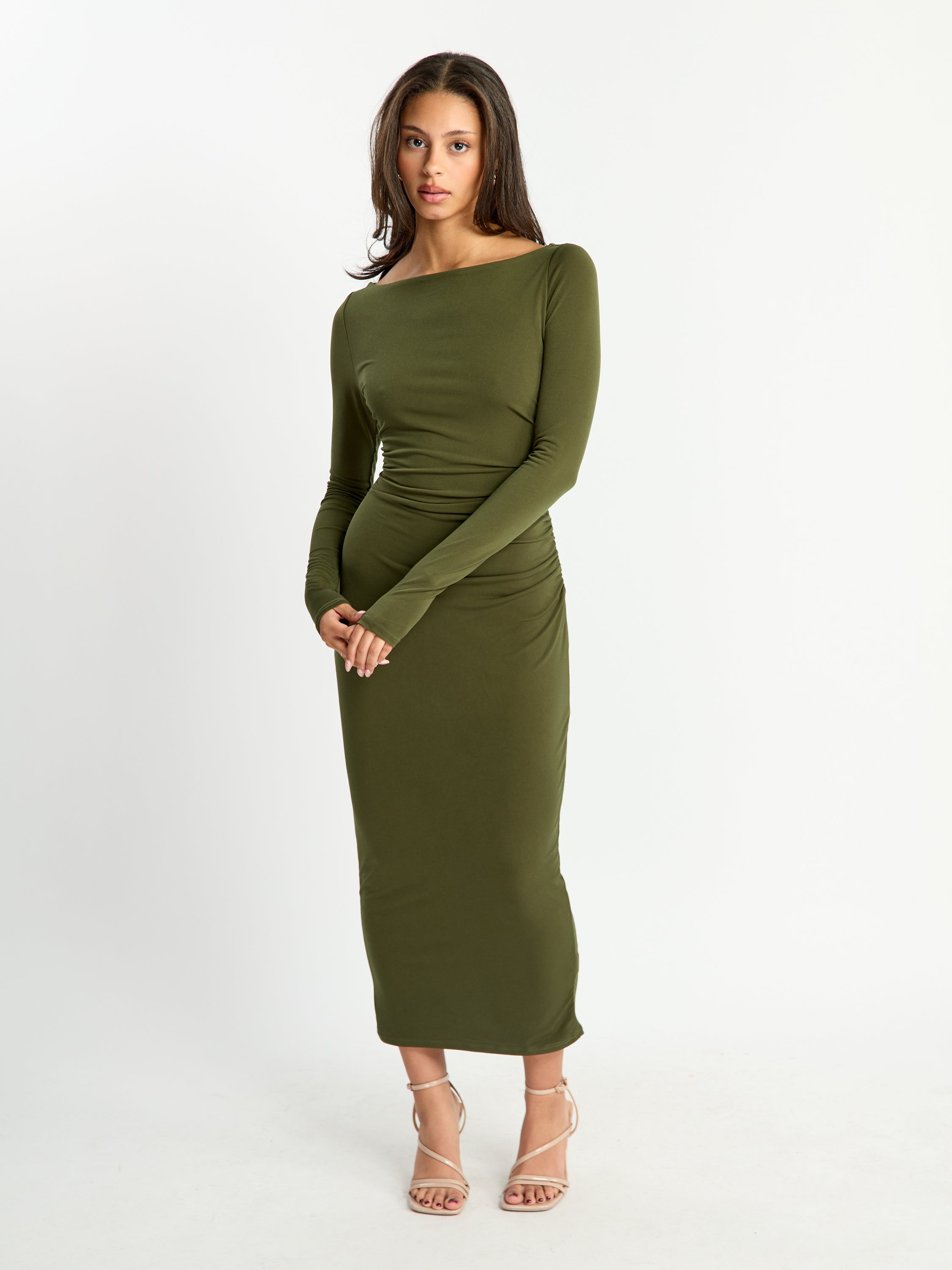 Noreen Long Sleeve Ruched Maxi Dress