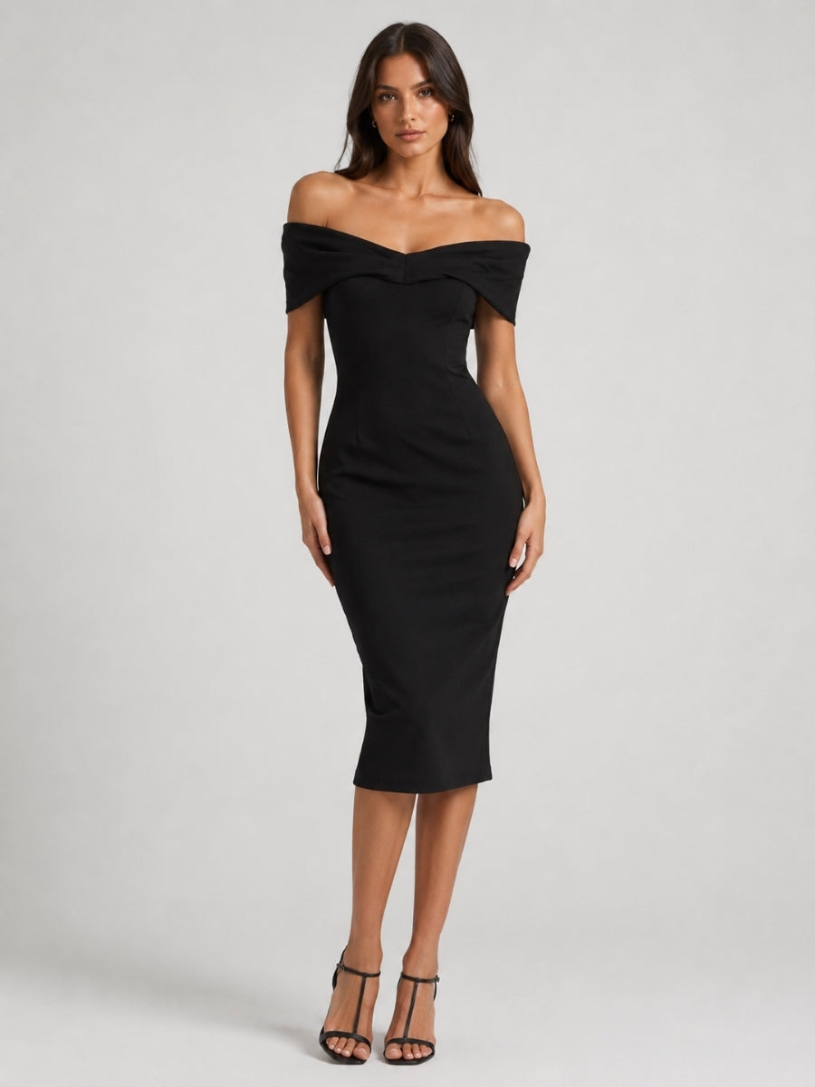 Aimee Off-the-Shoulder Ponte Midi Dress – envy+grace