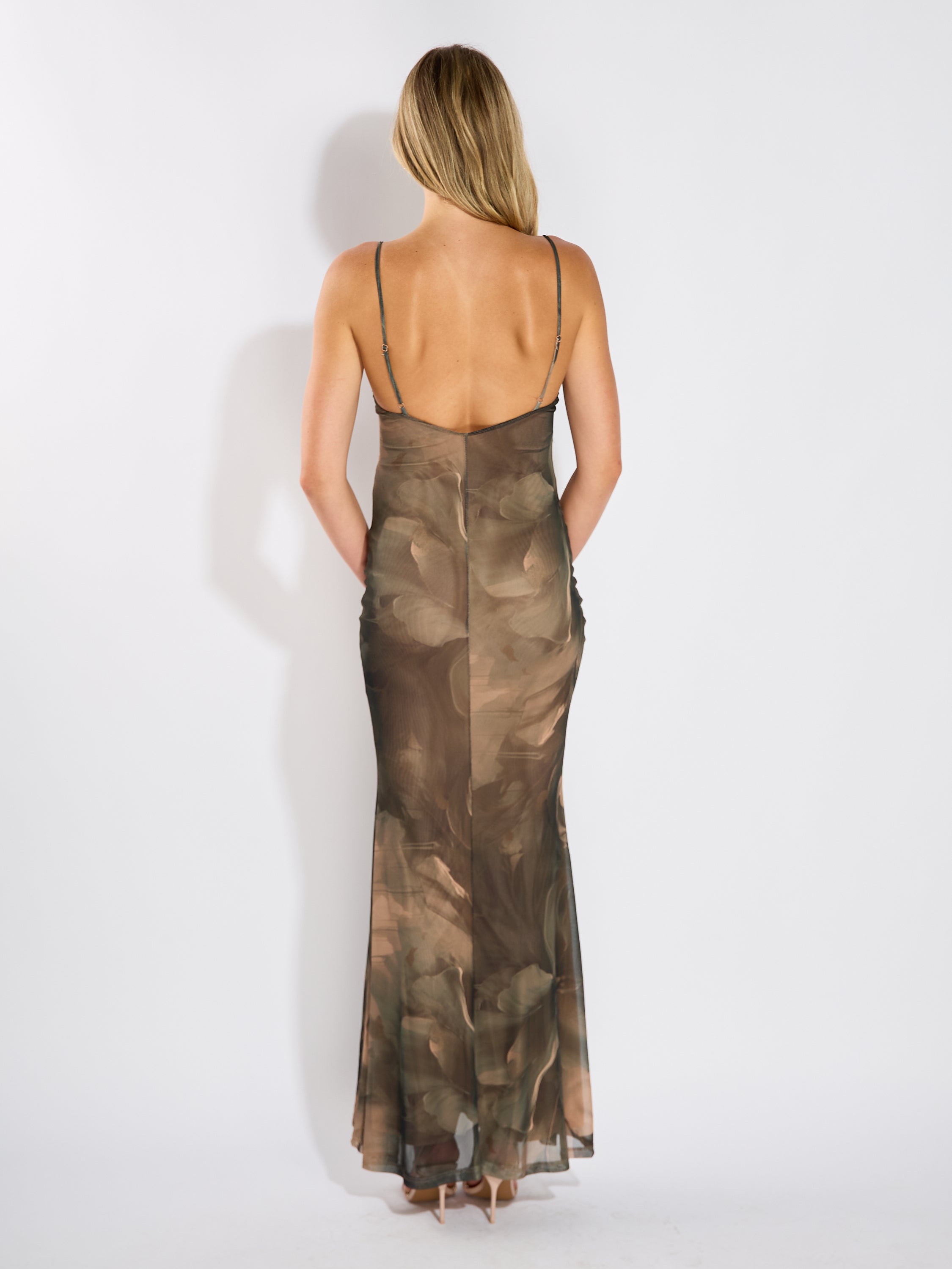 Aubree Moss Floral Mesh Maxi Dress