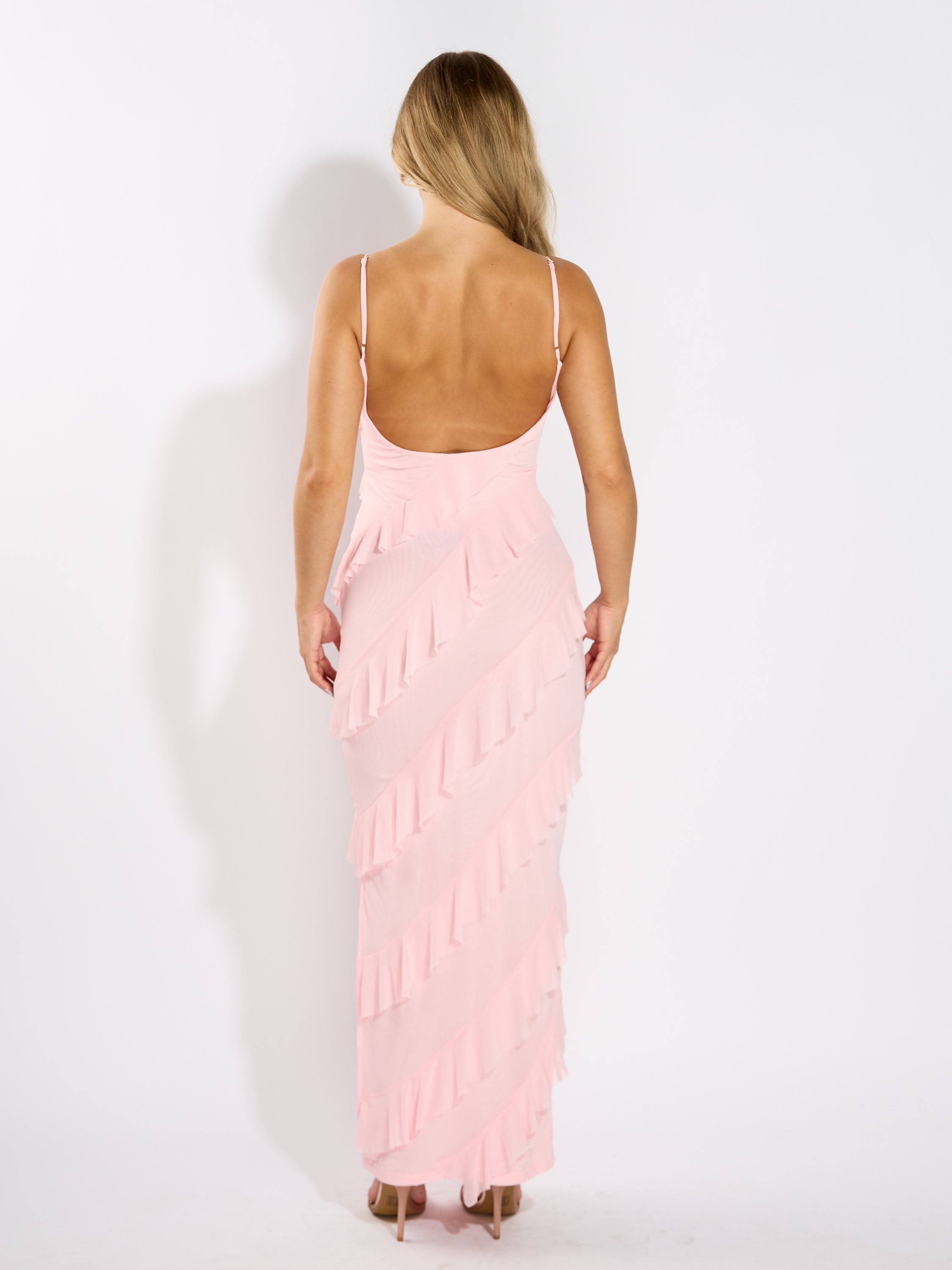 R&B Ruffle Side Slit Maxi Dress