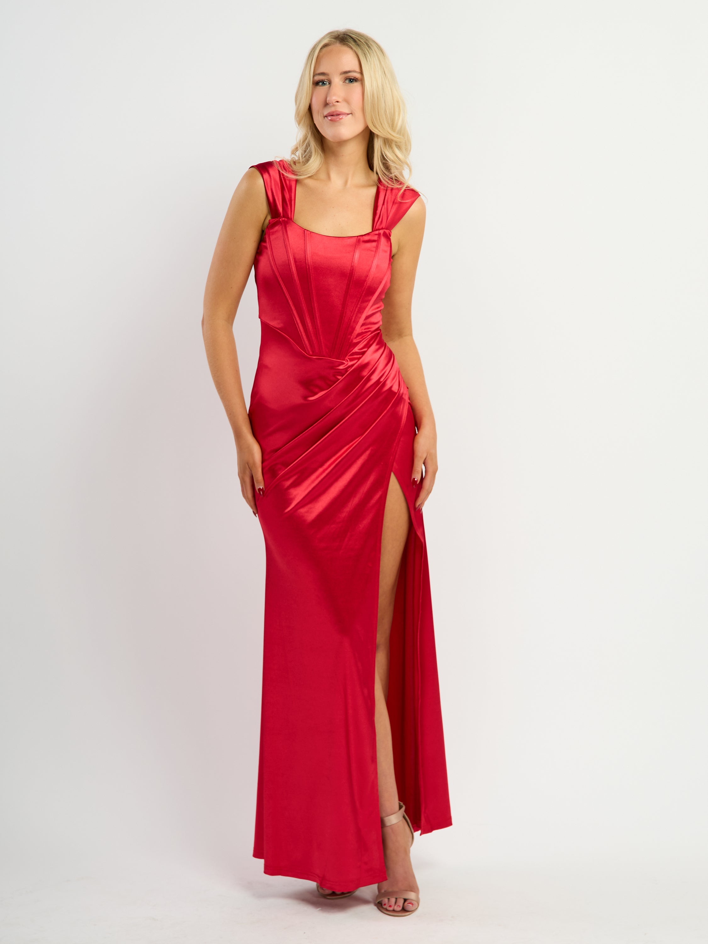 Justine Off-The-Shoulder Satin Drape Maxi Dress