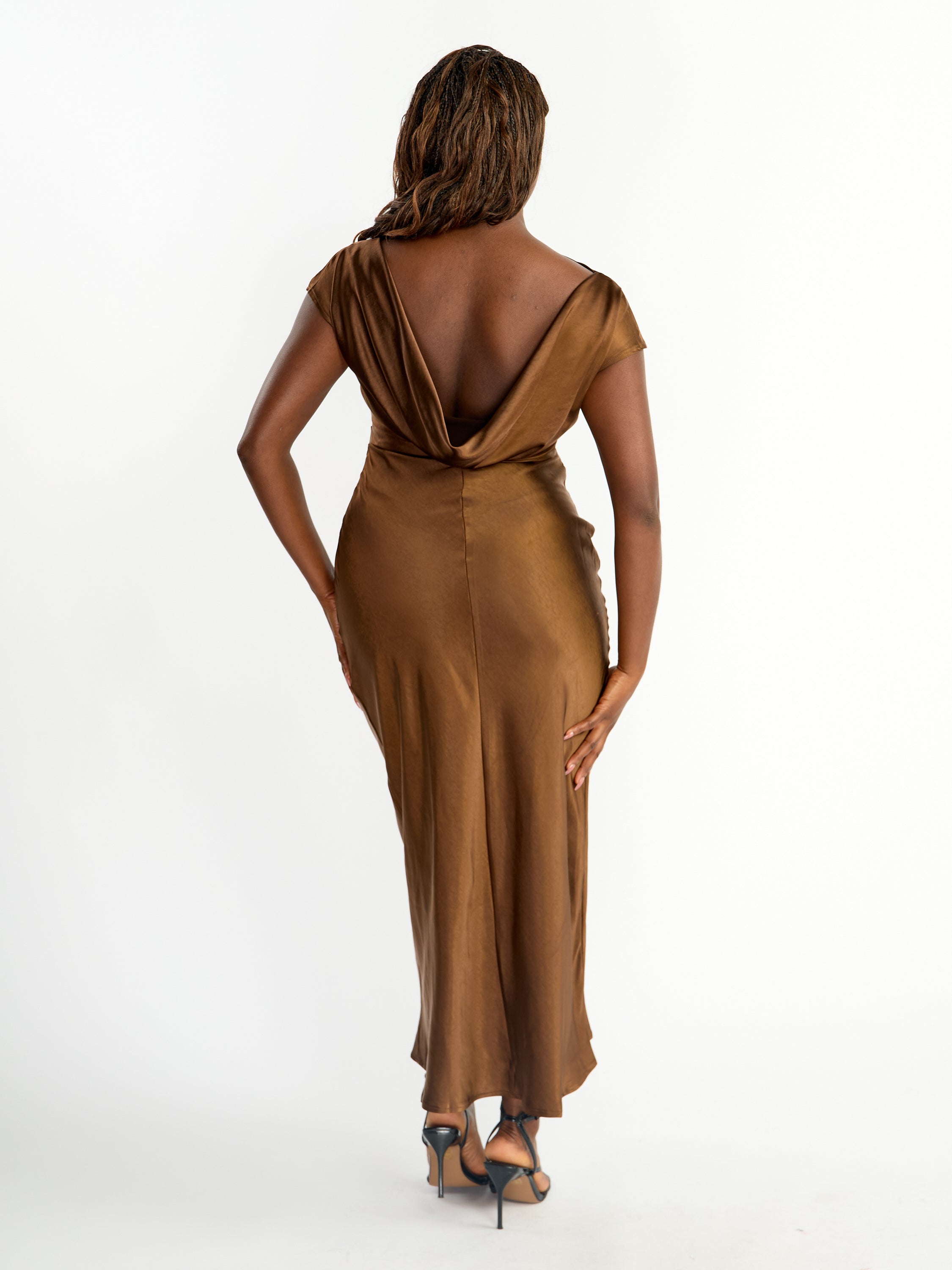 Beatrice Satin Cap Sleeve Cowl-Back Dress