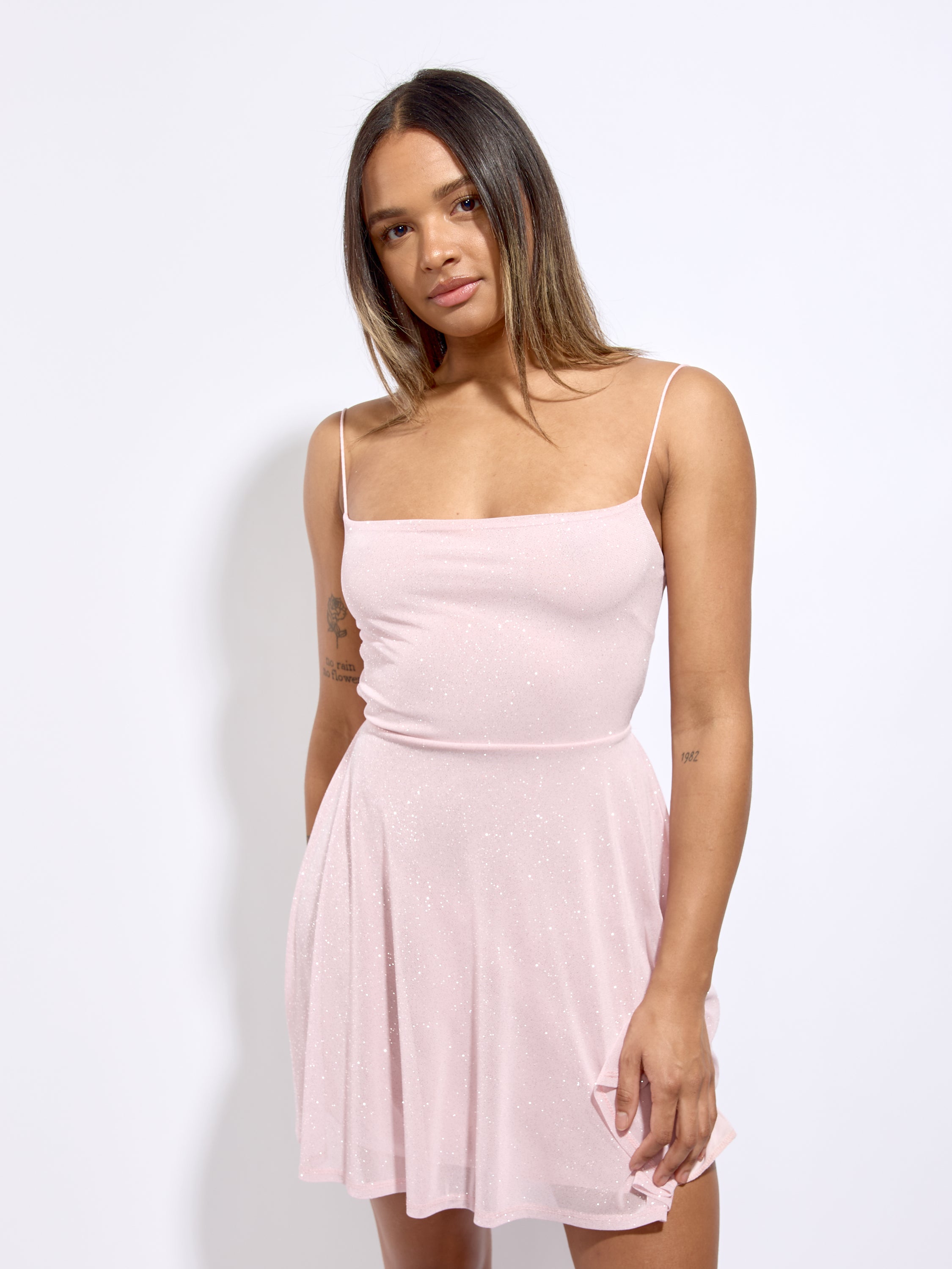 Glitter Square Neck Fit + Flare Dress