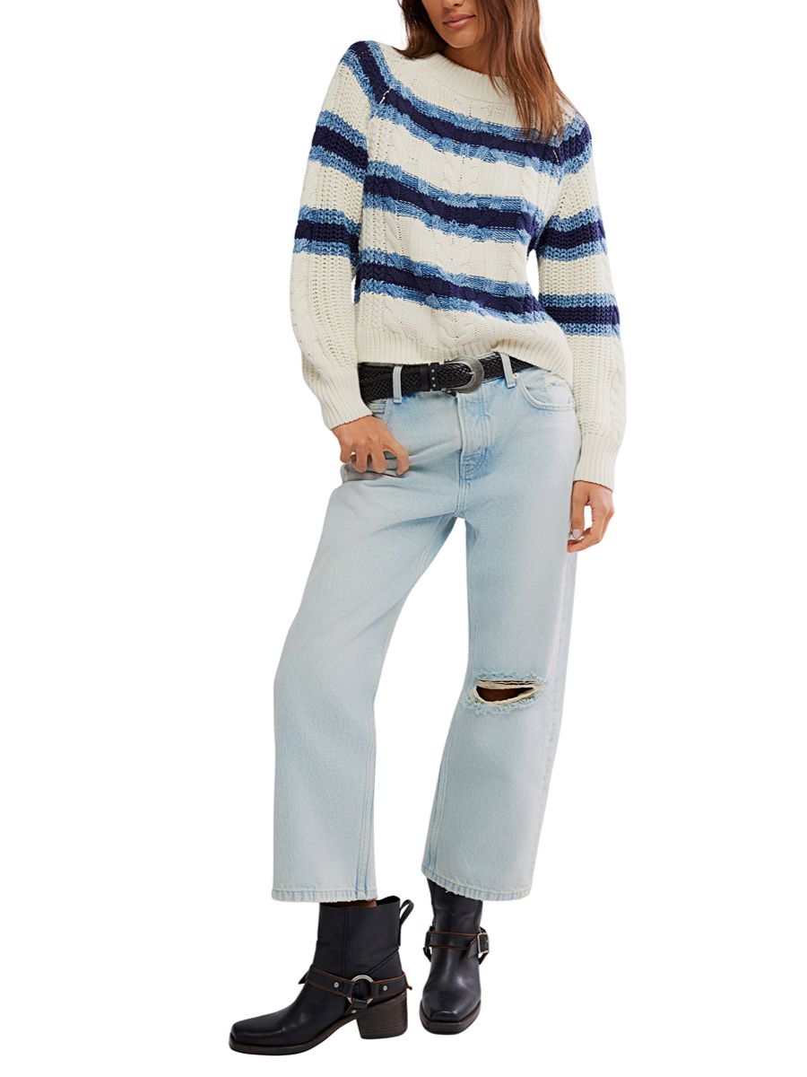 Free People Frankie Cable Striped Pullover