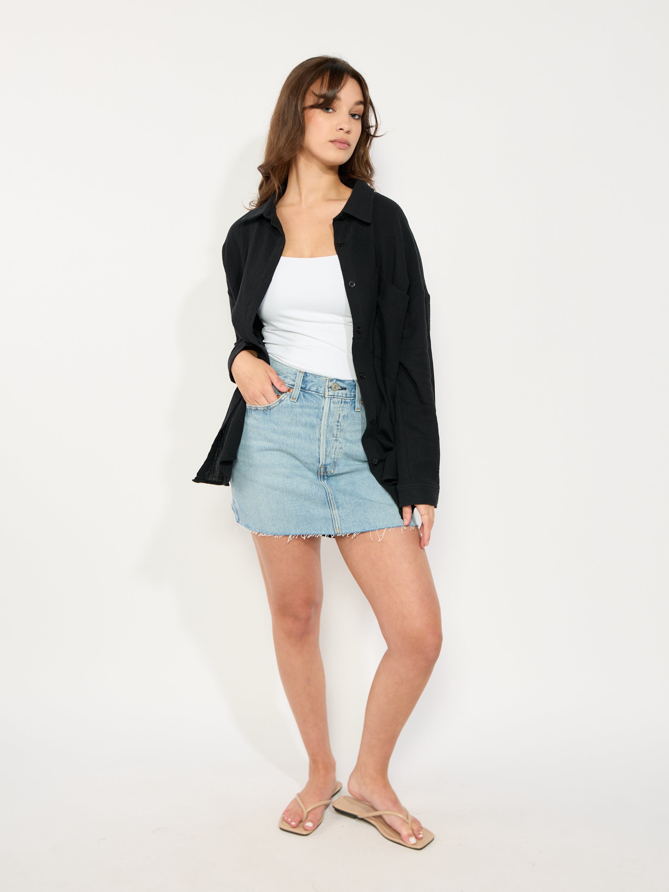 Gauze Long Sleeve Button Up