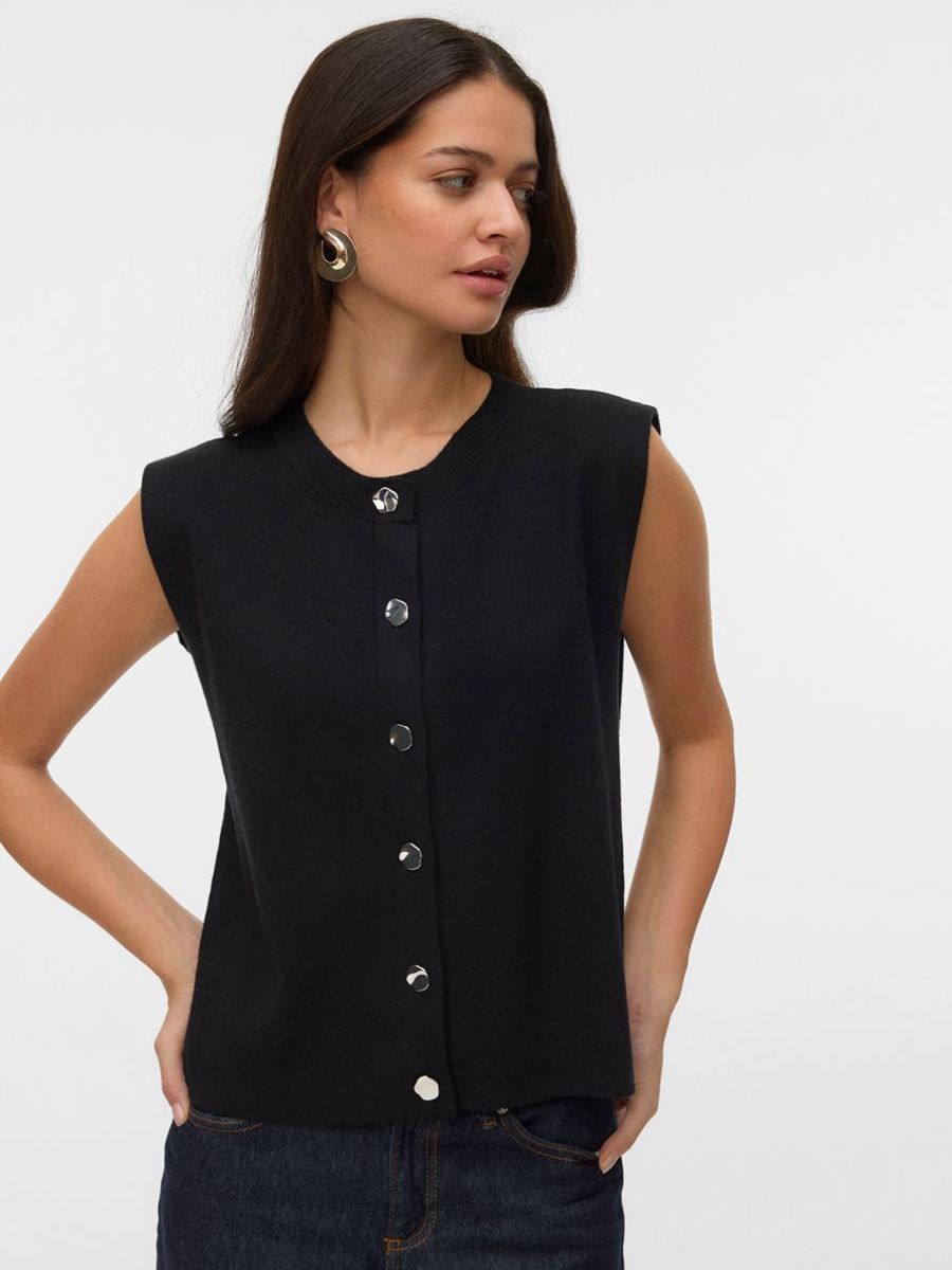 Vero Moda Gold O-Neck Button Vest