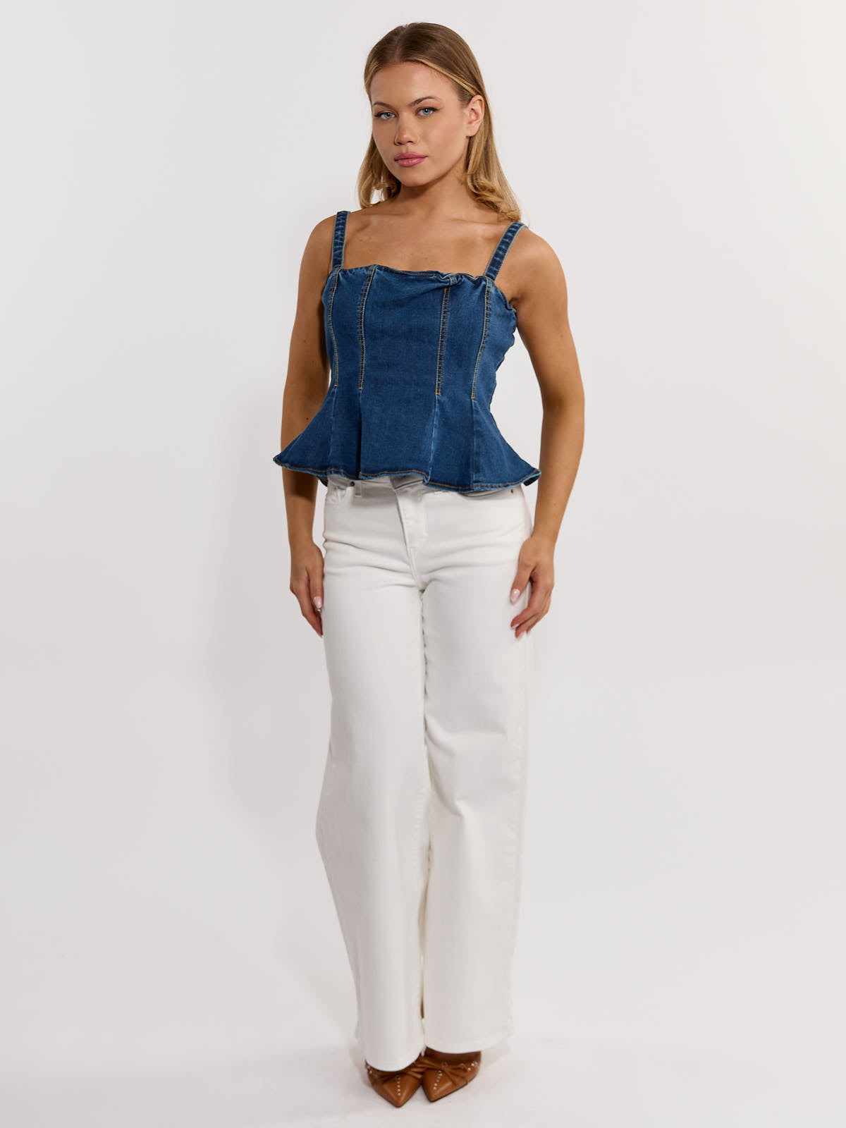 Denim Peplum Sleeveless Top