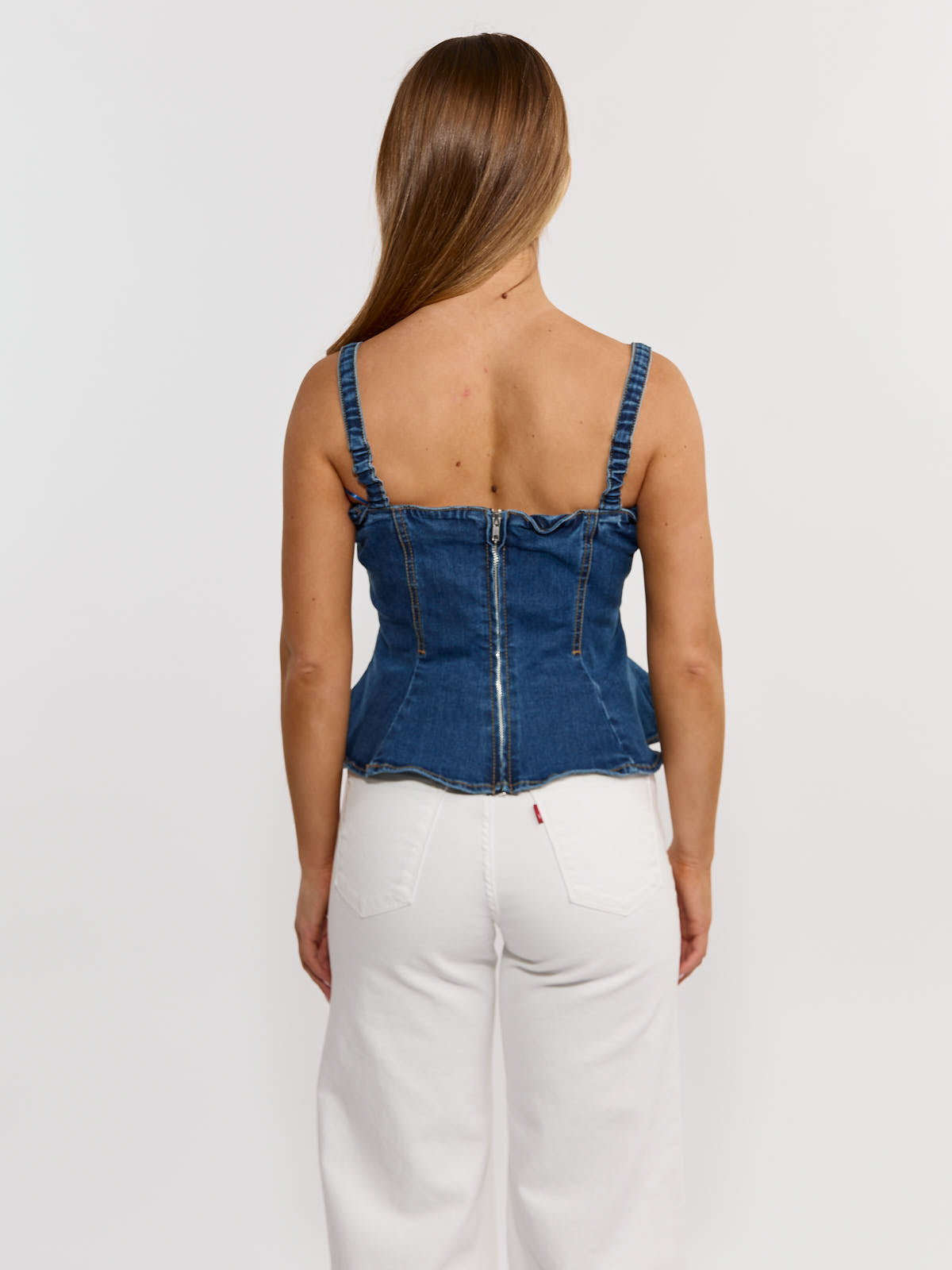 Denim Peplum Sleeveless Top – envy+grace