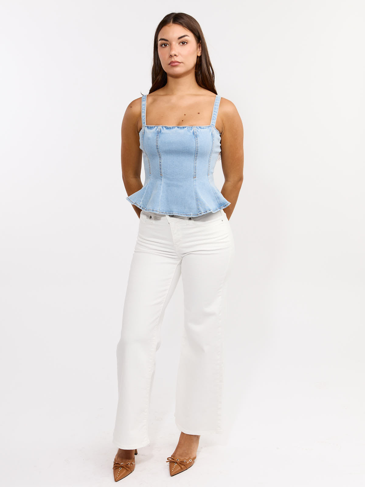 Denim Peplum Sleeveless Top