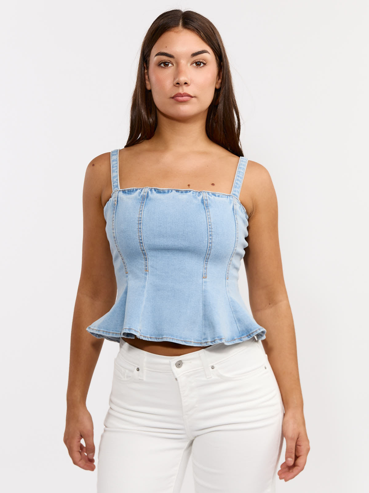 Denim Peplum Sleeveless Top