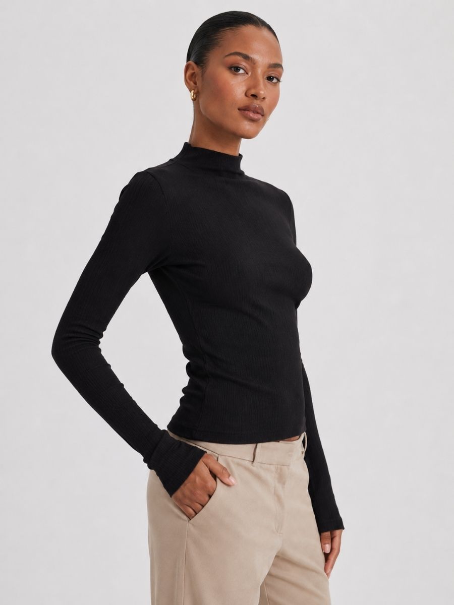 Bailey Mock Neck Ribbed Knit Top