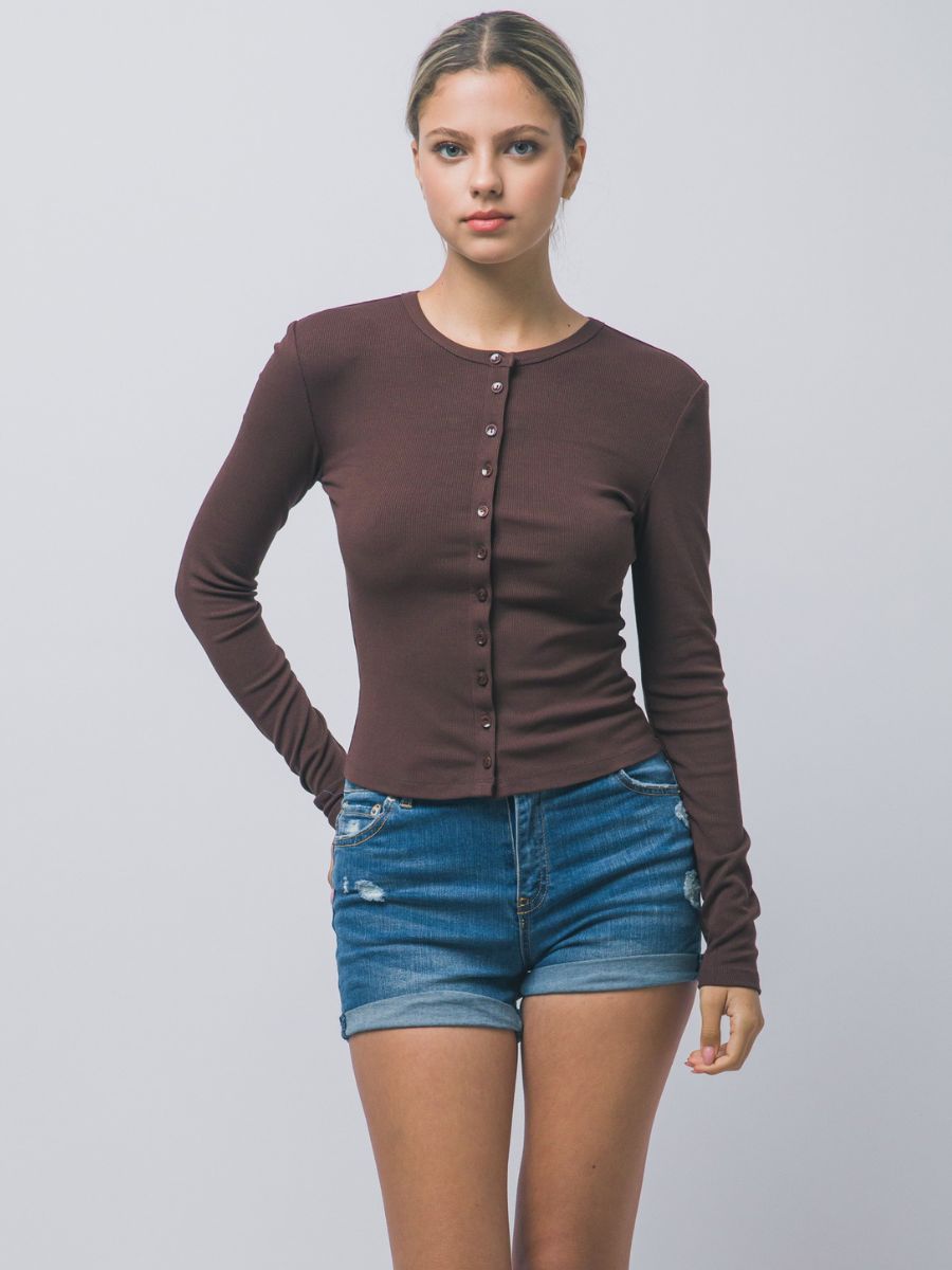 Bailey Button Down Ribbed Knit Top