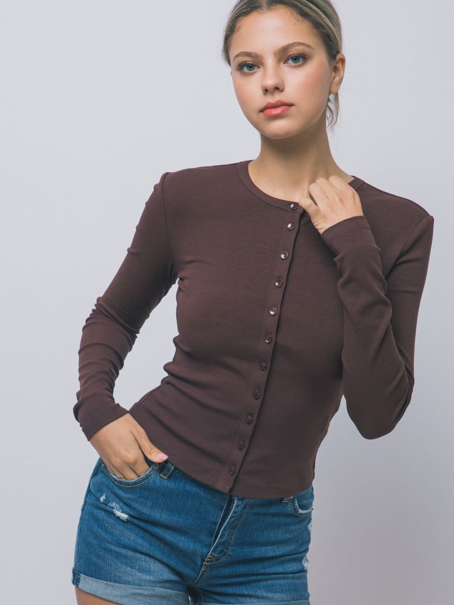 Bailey Button Down Ribbed Knit Top