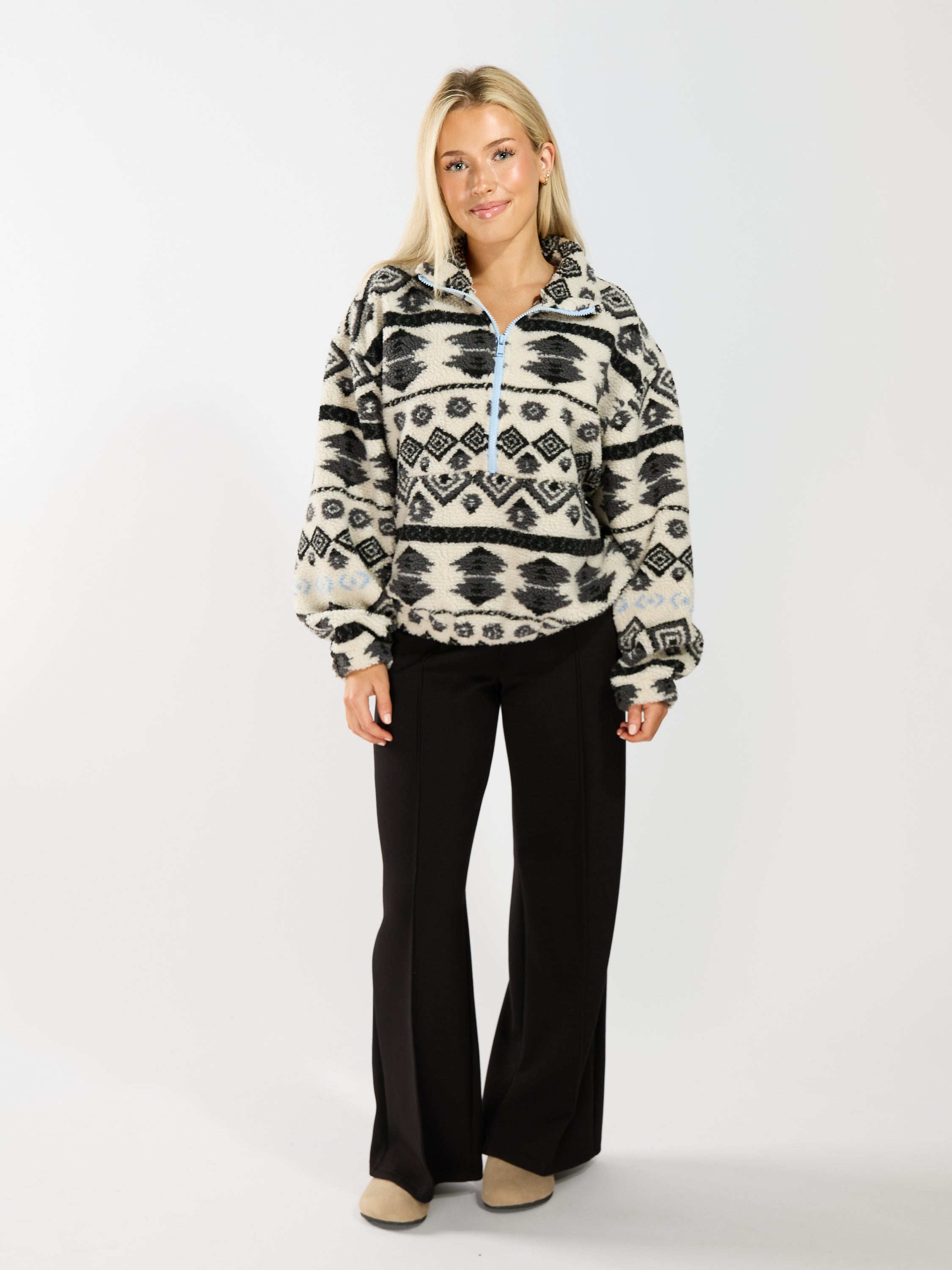Janne Aztec Teddy Long Sleeve Half-Zip