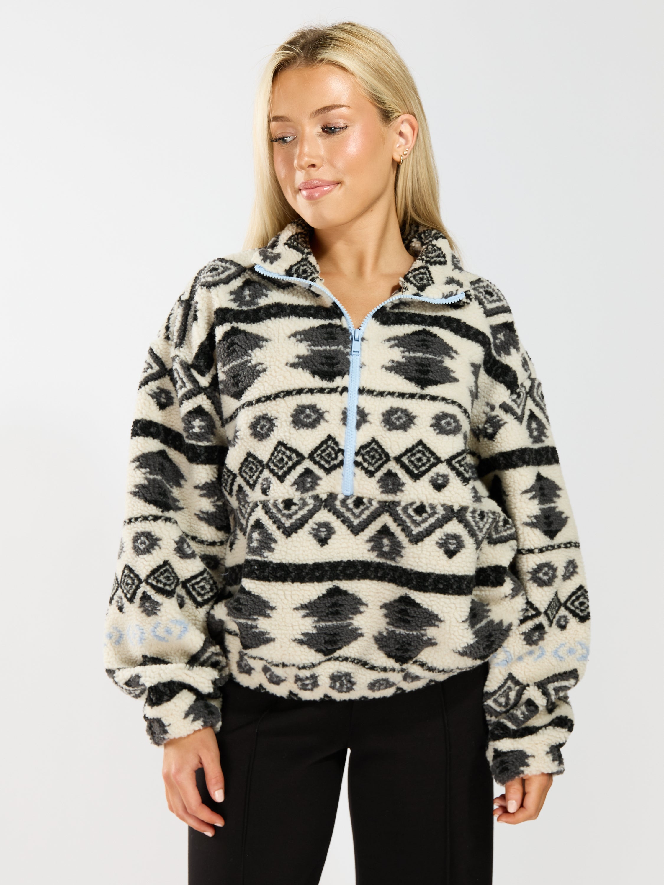 Janne Aztec Teddy Long Sleeve Half-Zip