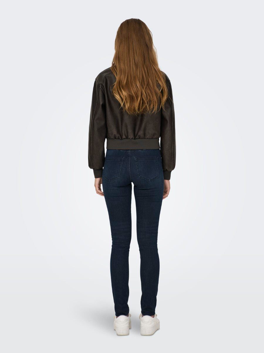 Jane Faux Leather Washed Bomber Jacket