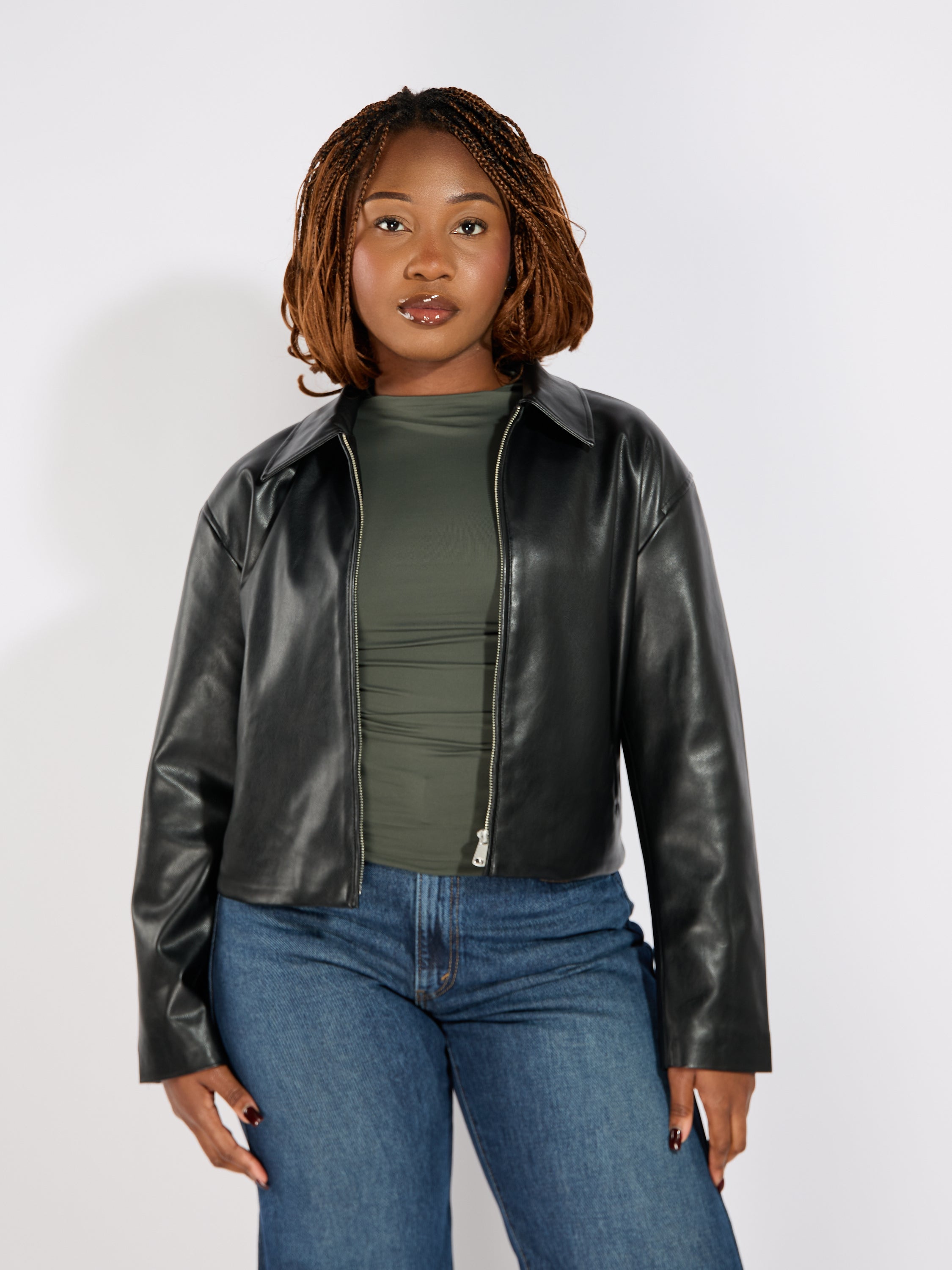 Nicki Faux Leather Zip Jacket
