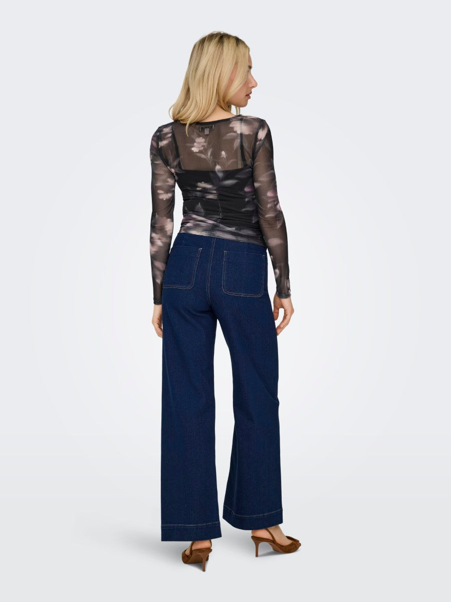 Kaya Life Long Sleeve Ruched Mesh Top