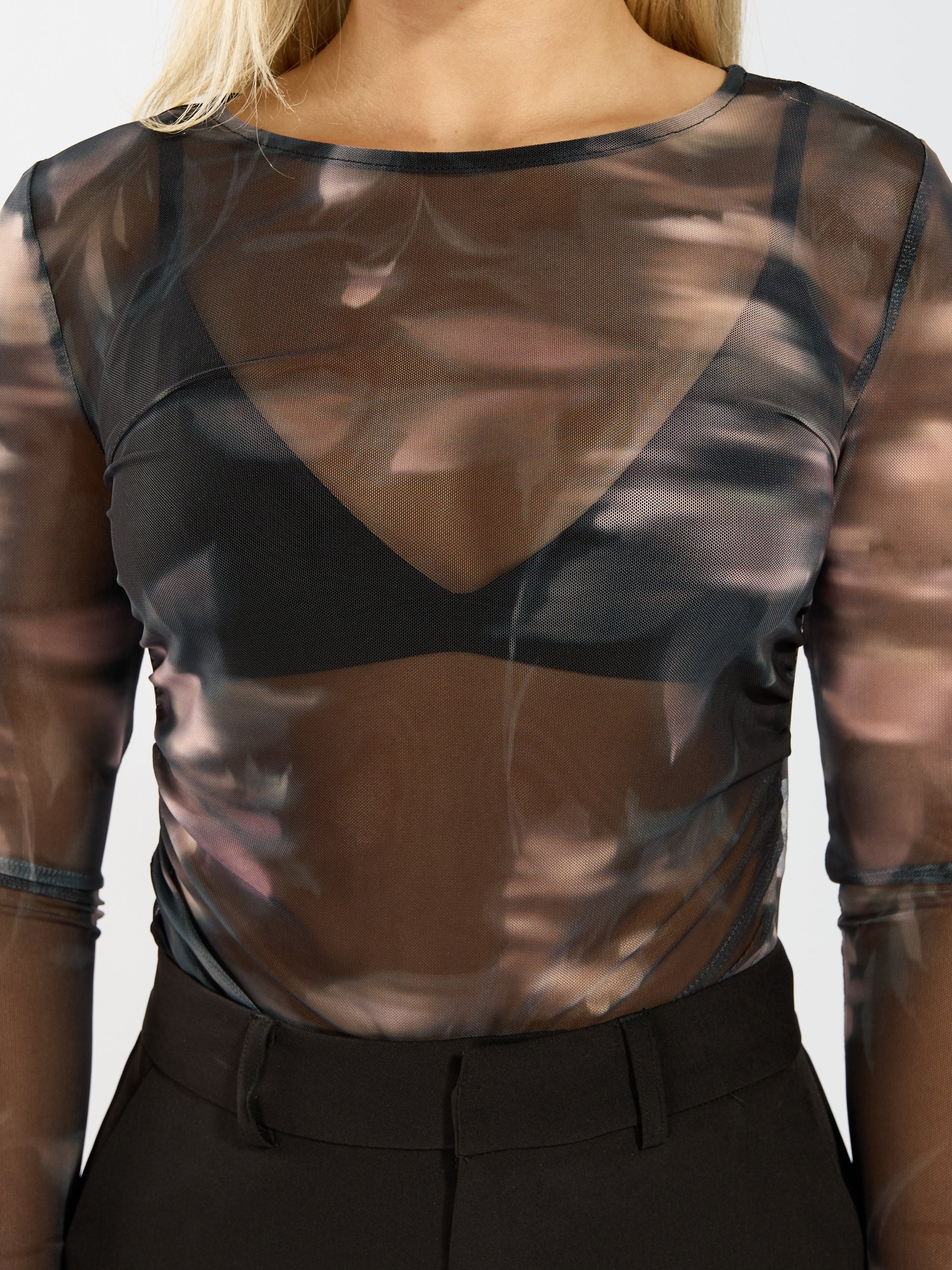 Kaya Life Long Sleeve Ruched Mesh Top