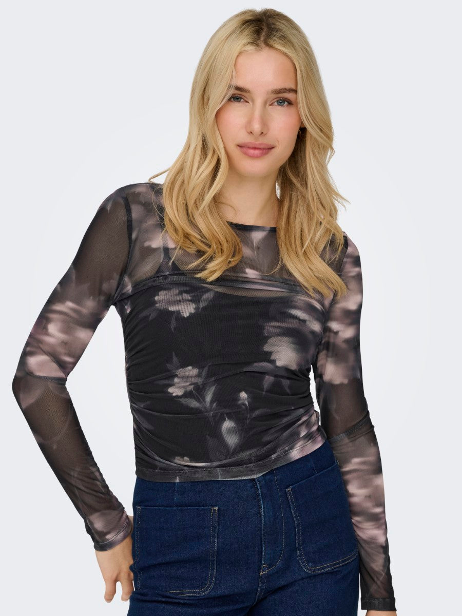 Kaya Life Long Sleeve Ruched Mesh Top