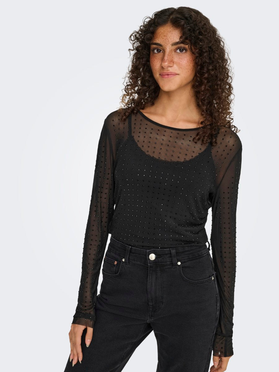 Hilen Rhinestone Mesh Top