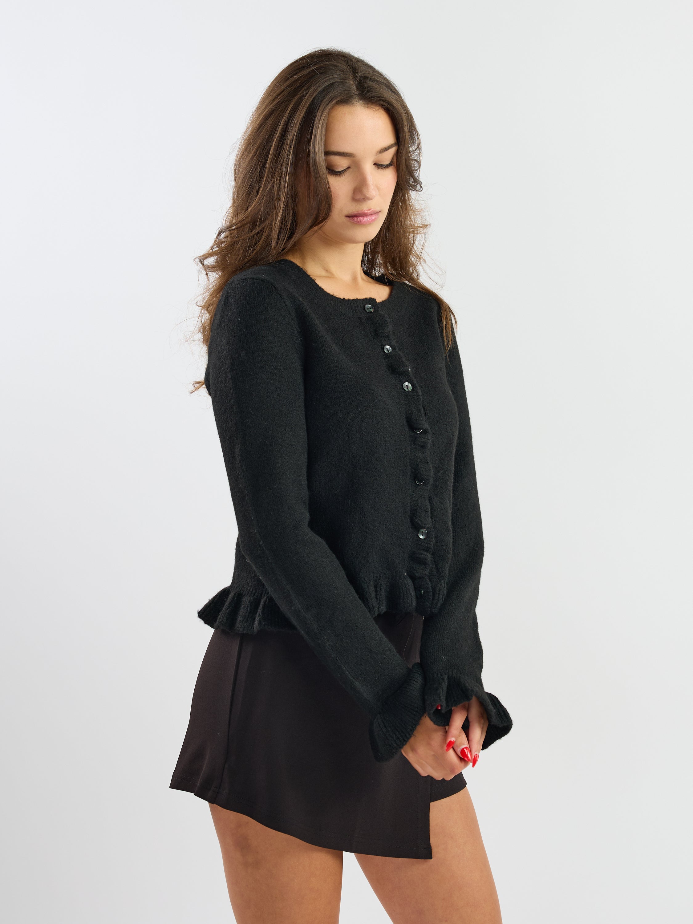 Only Rima Long-Sleeve Frill Button Cardigan