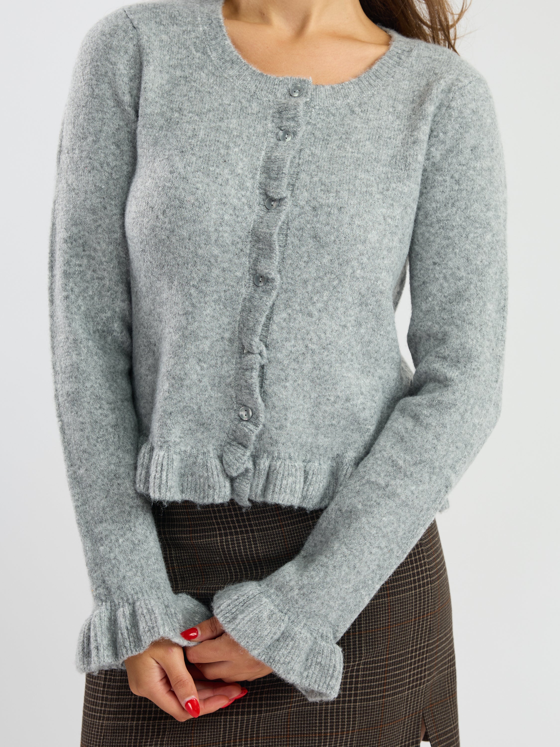 Only Rima Long-Sleeve Frill Button Cardigan