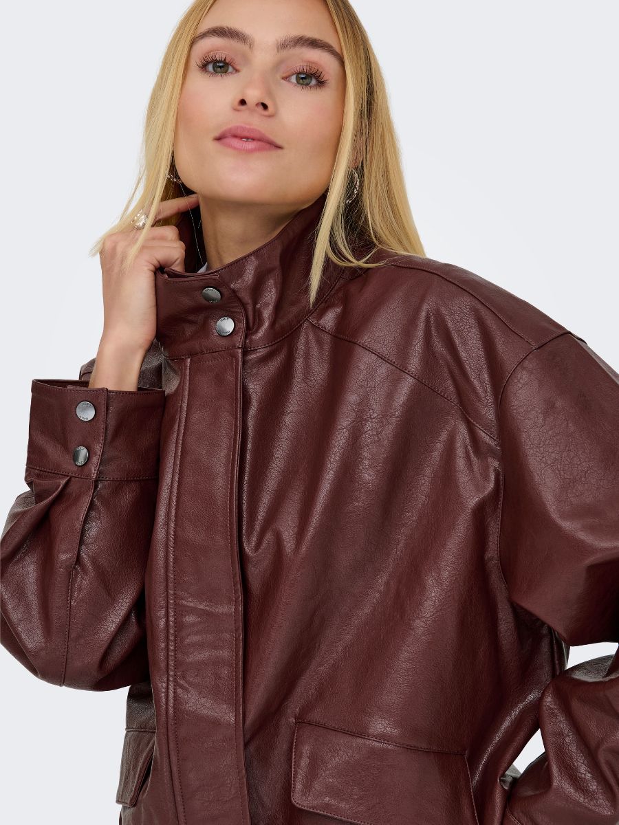 ONLY Julia Faux Leather Oversized Bomber Jacket