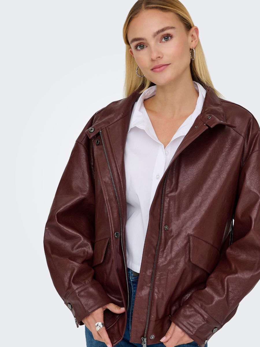 ONLY Julia Faux Leather Oversized Bomber Jacket