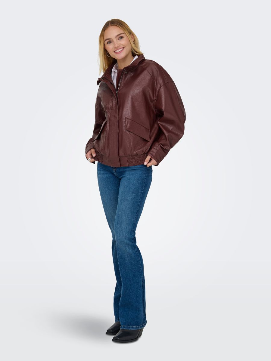 ONLY Julia Faux Leather Oversized Bomber Jacket